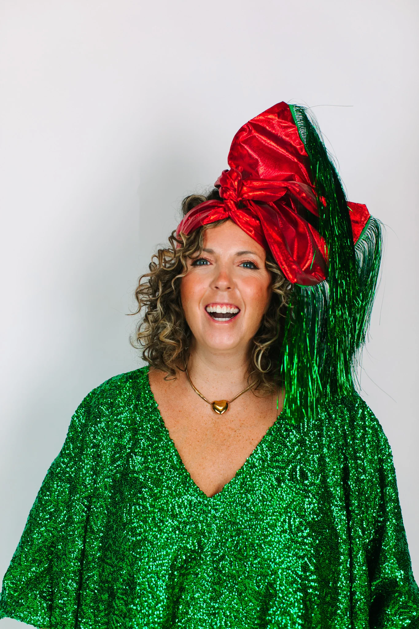 Red Lame With Green Tinsel Party Wrap - Image 5