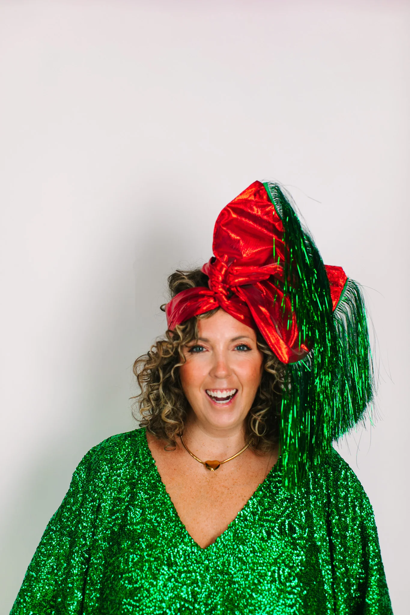 Red Lame With Green Tinsel Party Wrap - Image 6