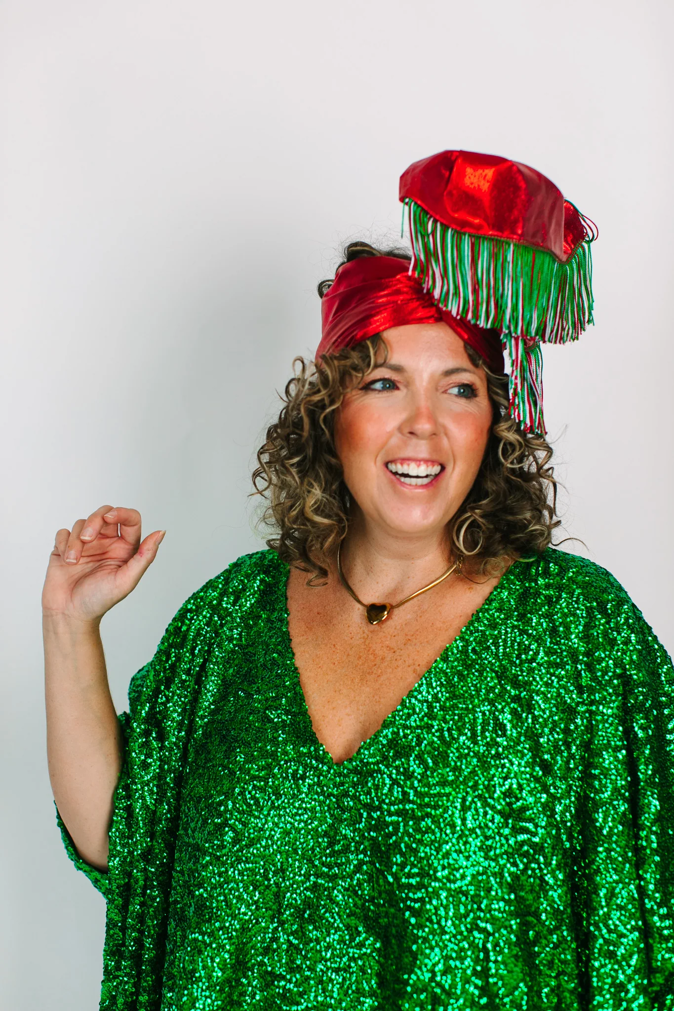 Red Lame With Holiday Fringe Party Wrap