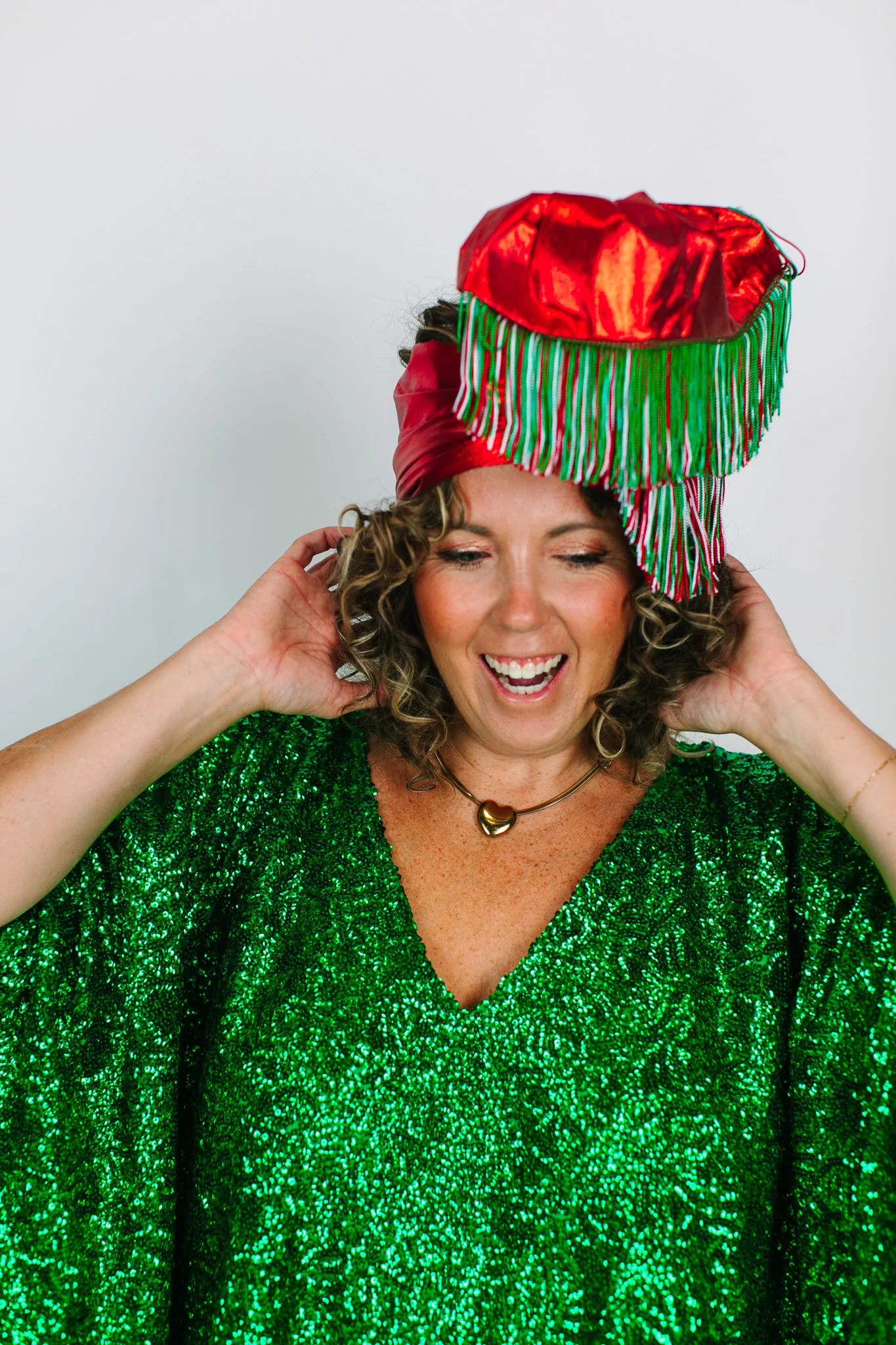 Red Lame With Holiday Fringe Party Wrap - Image 4