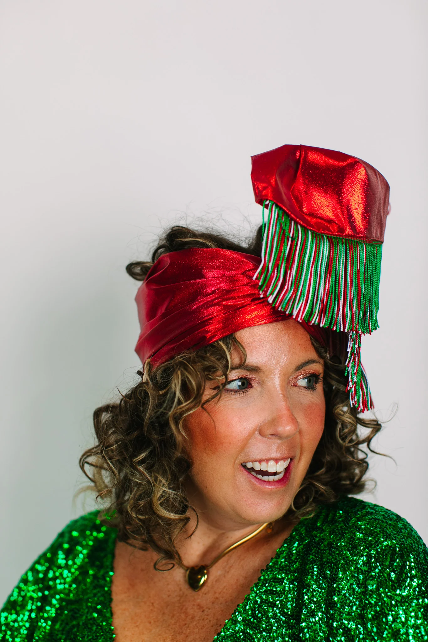 Red Lame With Holiday Fringe Party Wrap - Image 5