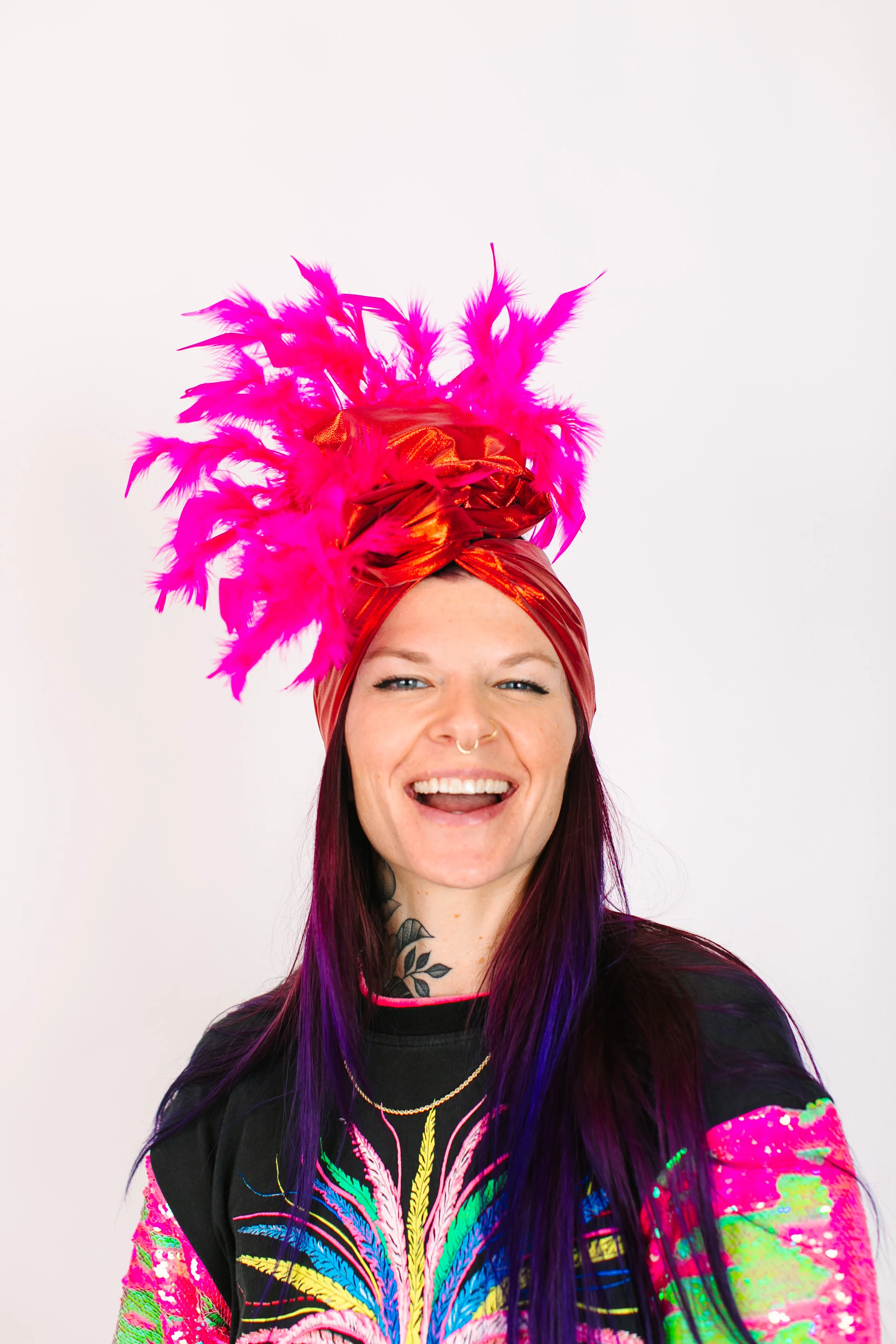 Red Lame With Pink Short Feathers - Image 2