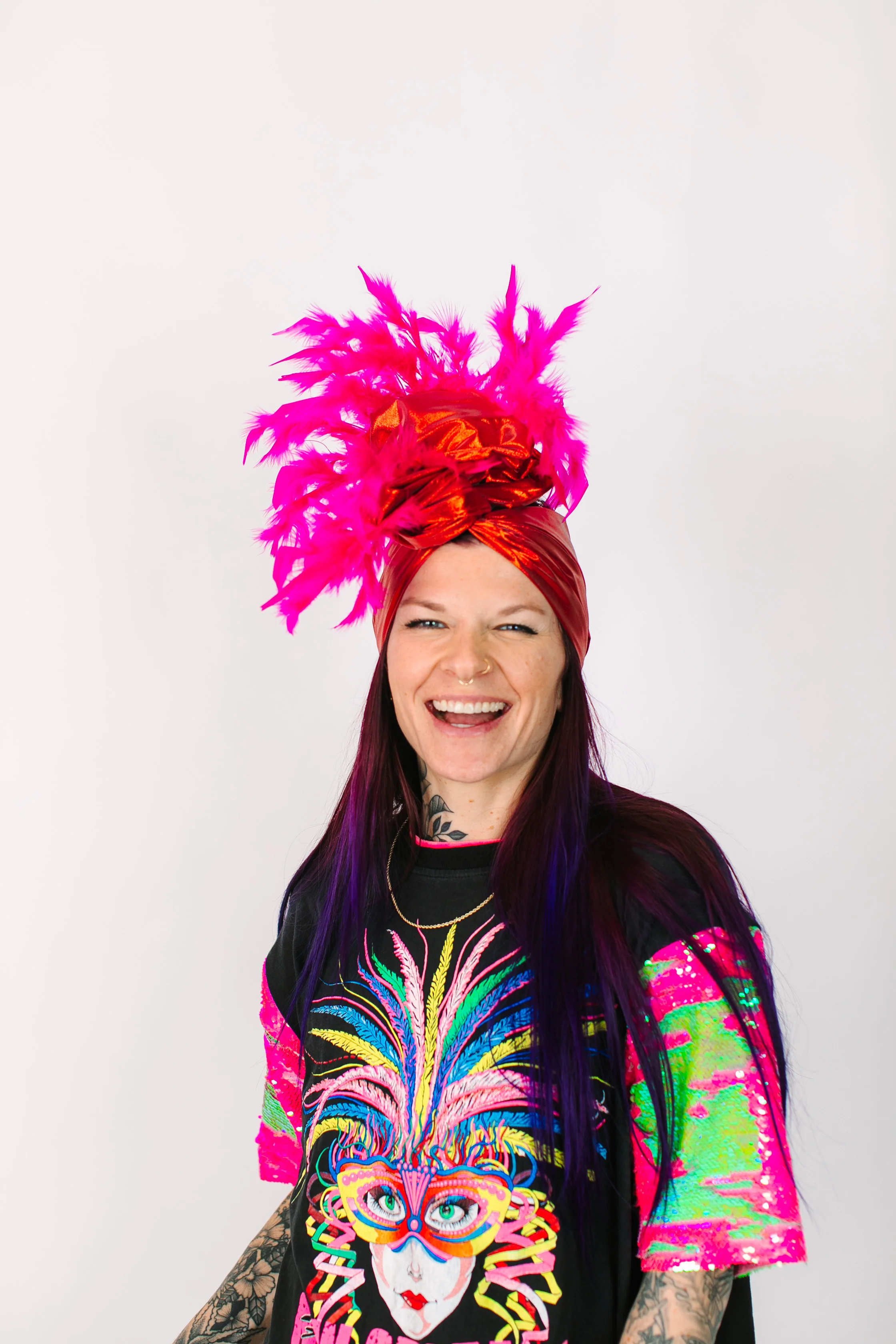 Red Lame With Pink Short Feathers - Image 4