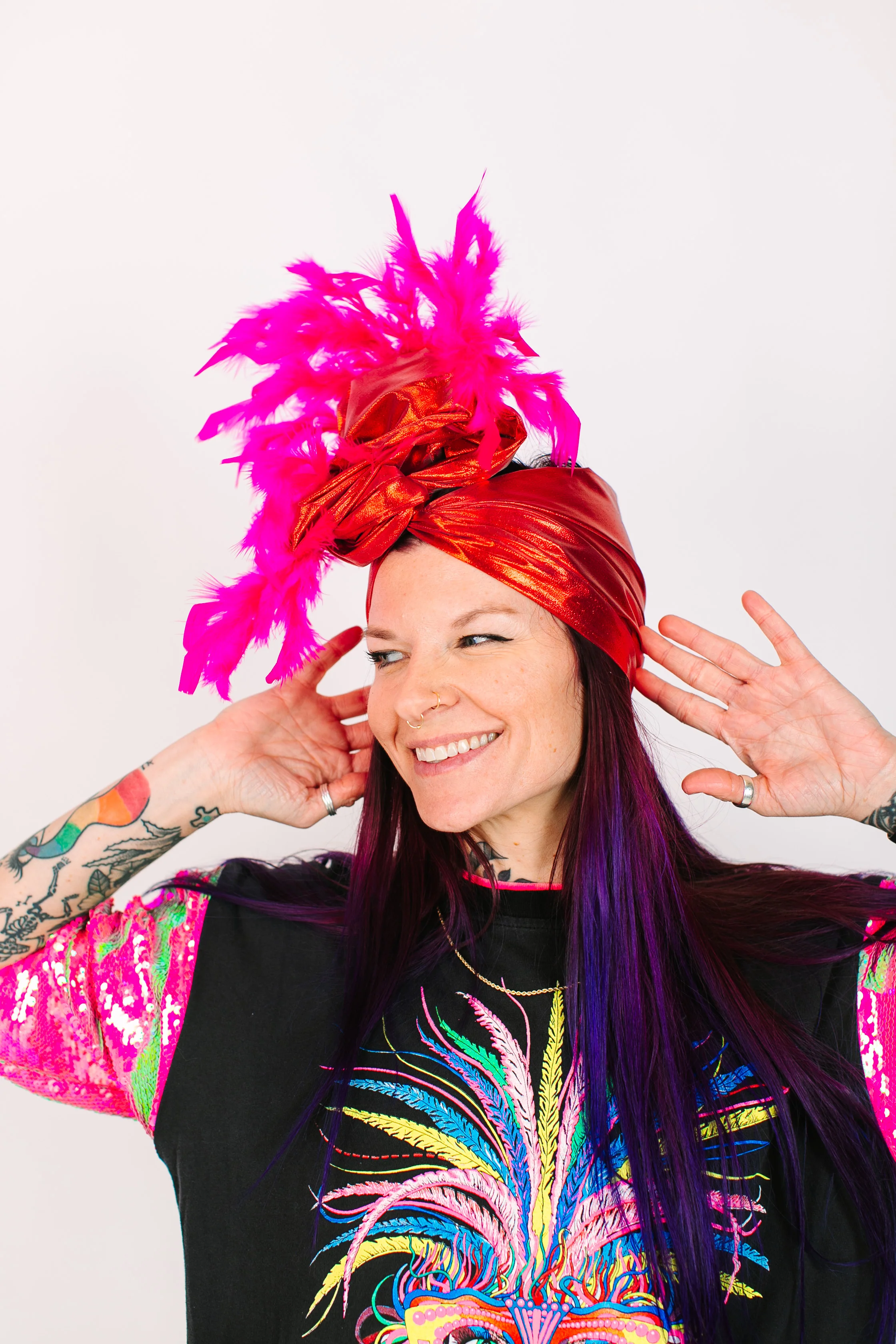 Red Lame With Pink Short Feathers - Image 8