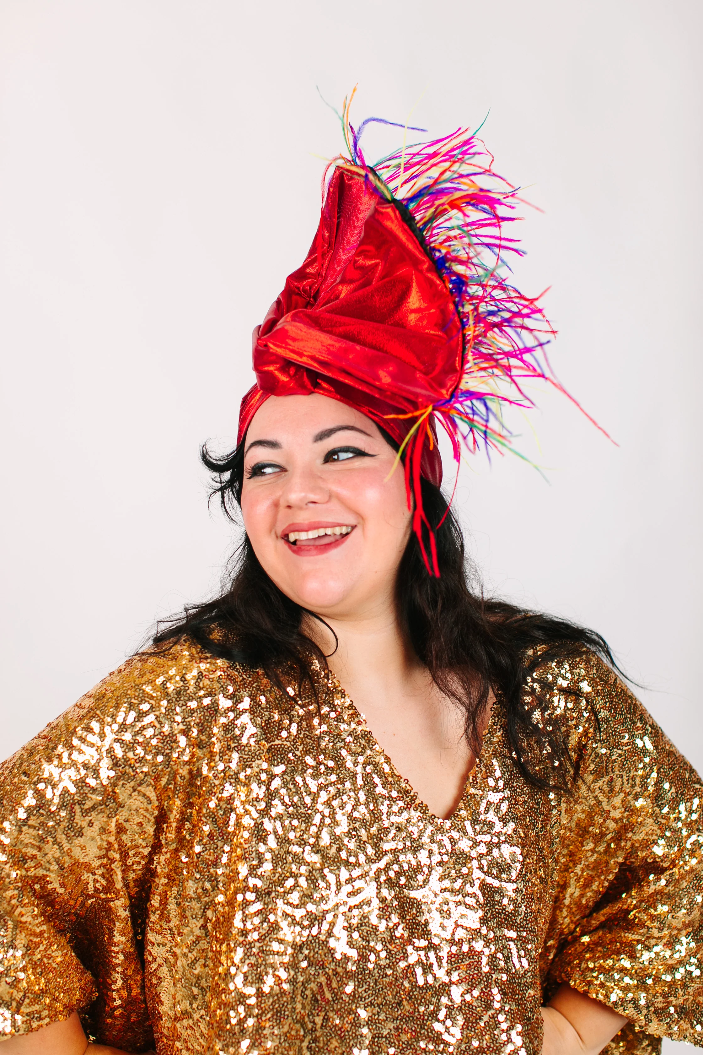 Red Lame With Rainbow Ostrich Feathers - Image 4