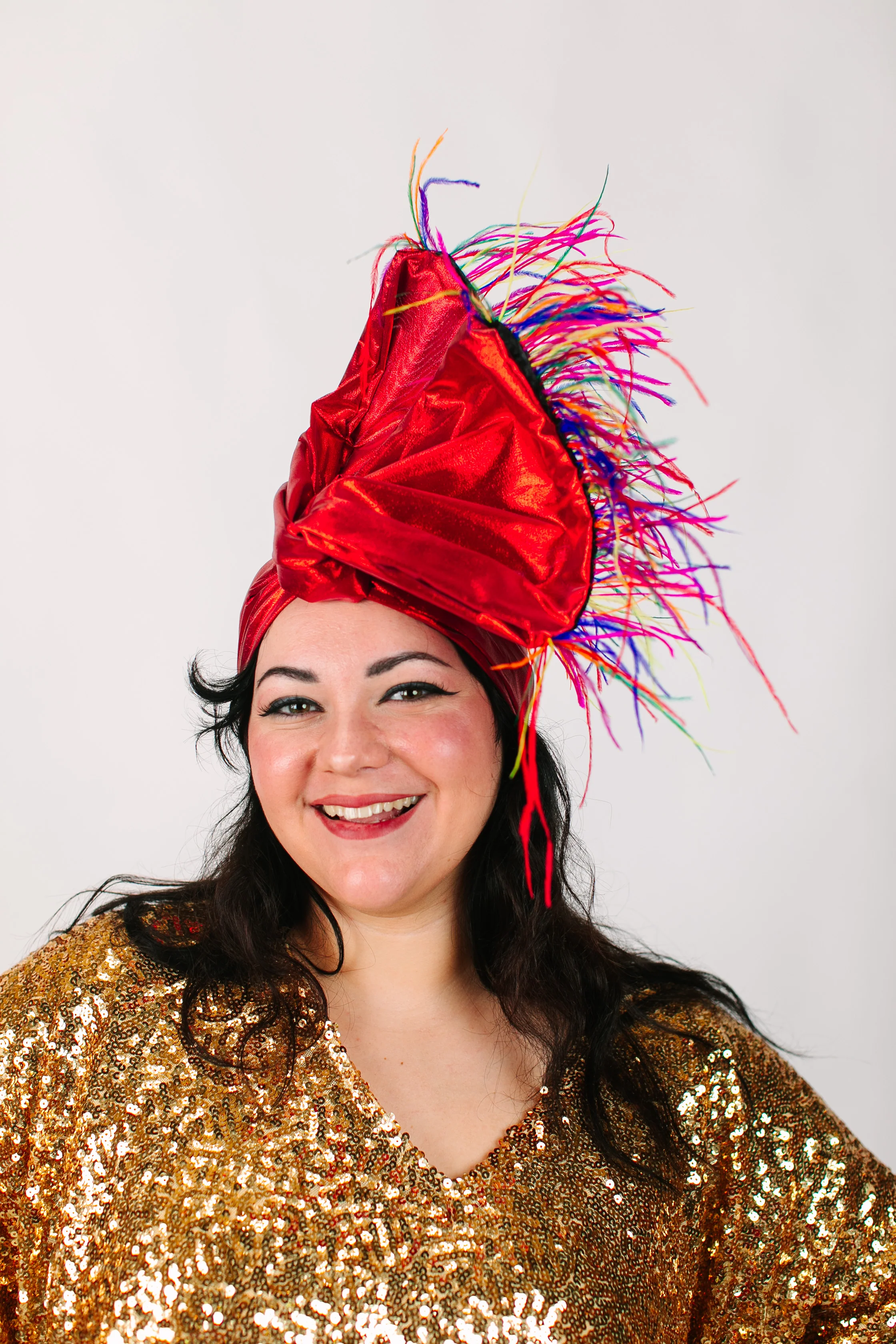 Red Lame With Rainbow Ostrich Feathers - Image 5