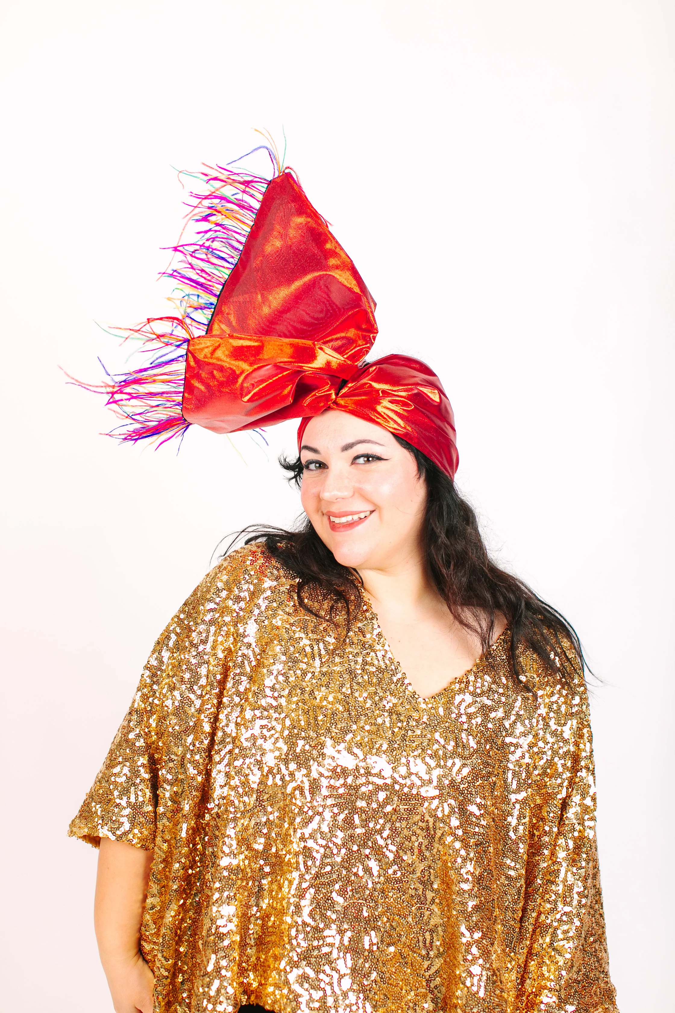 Red Lame With Rainbow Ostrich Feathers - Image 6