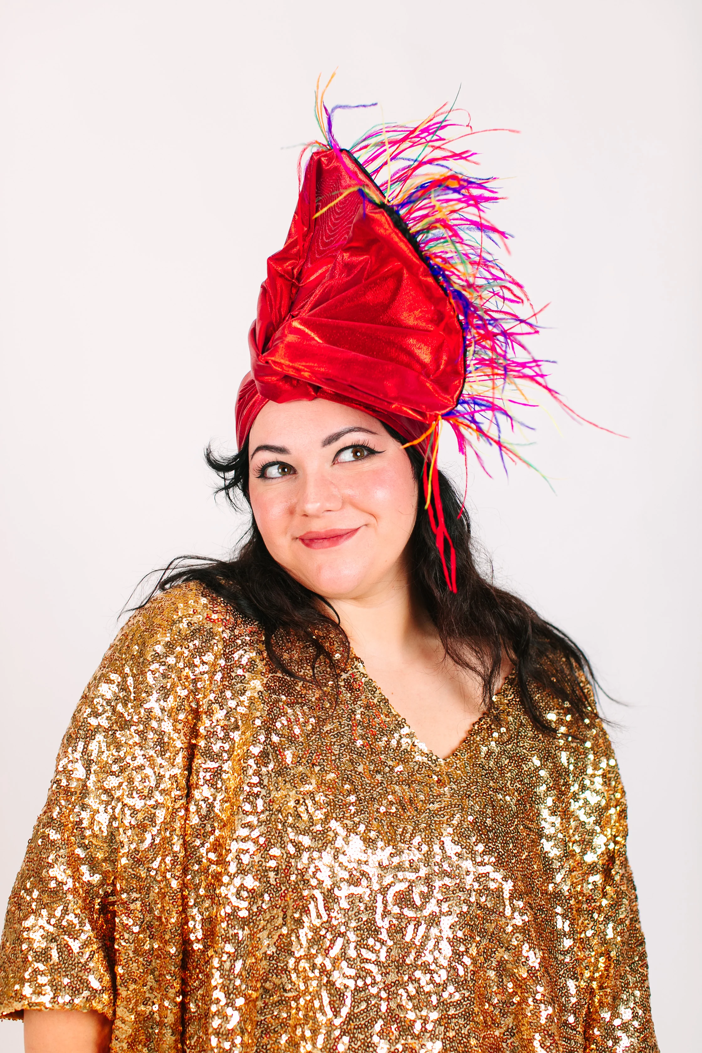 Red Lame With Rainbow Ostrich Feathers - Image 7