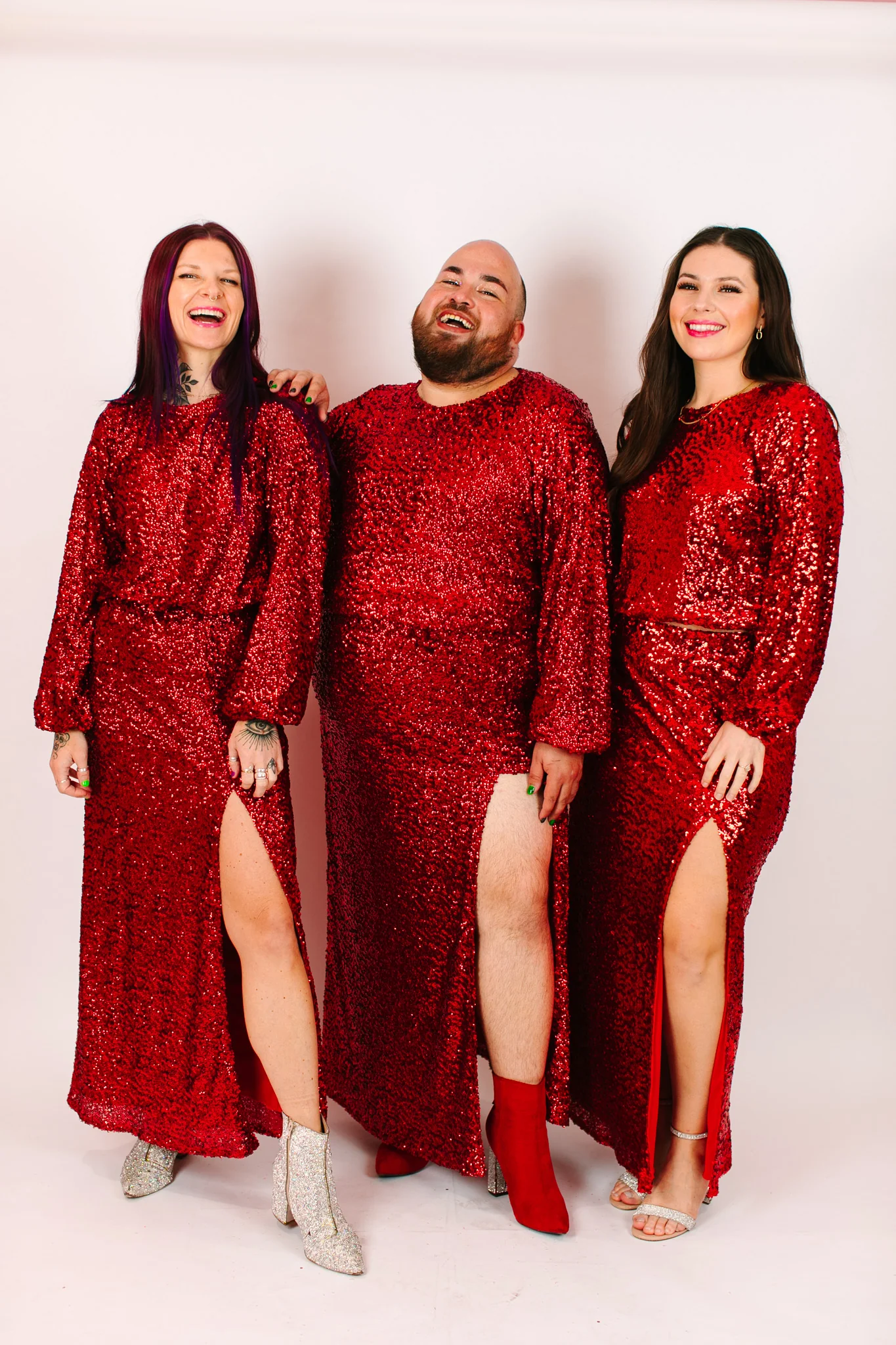 Red Sequin Long Sleeve Crop Top - Image 2