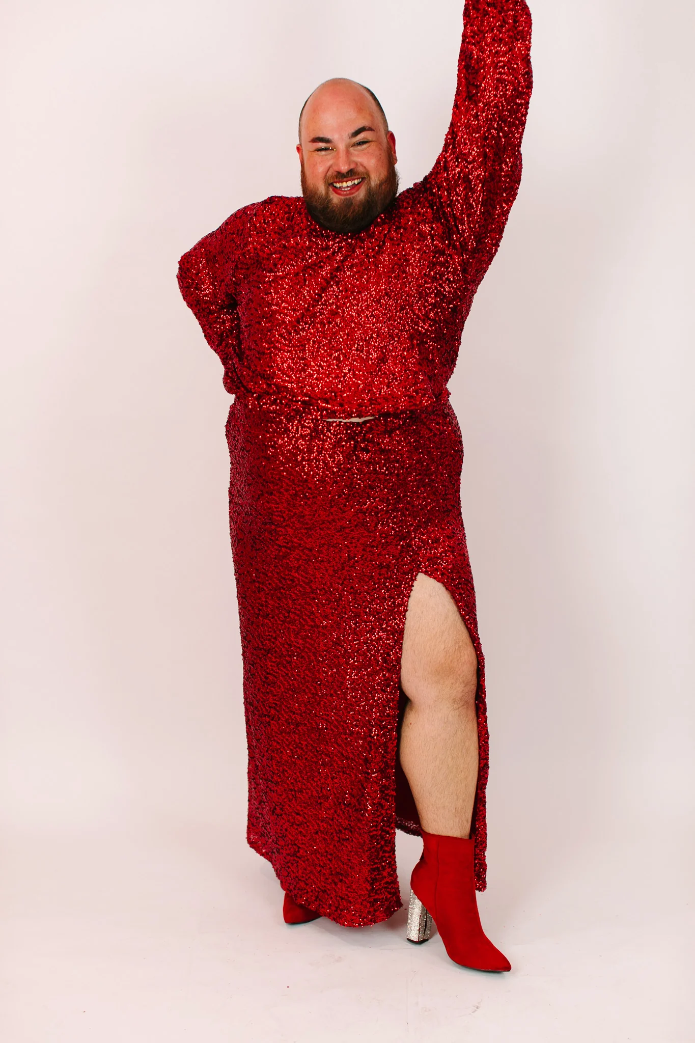 Red Sequin Long Sleeve Crop Top - Image 4