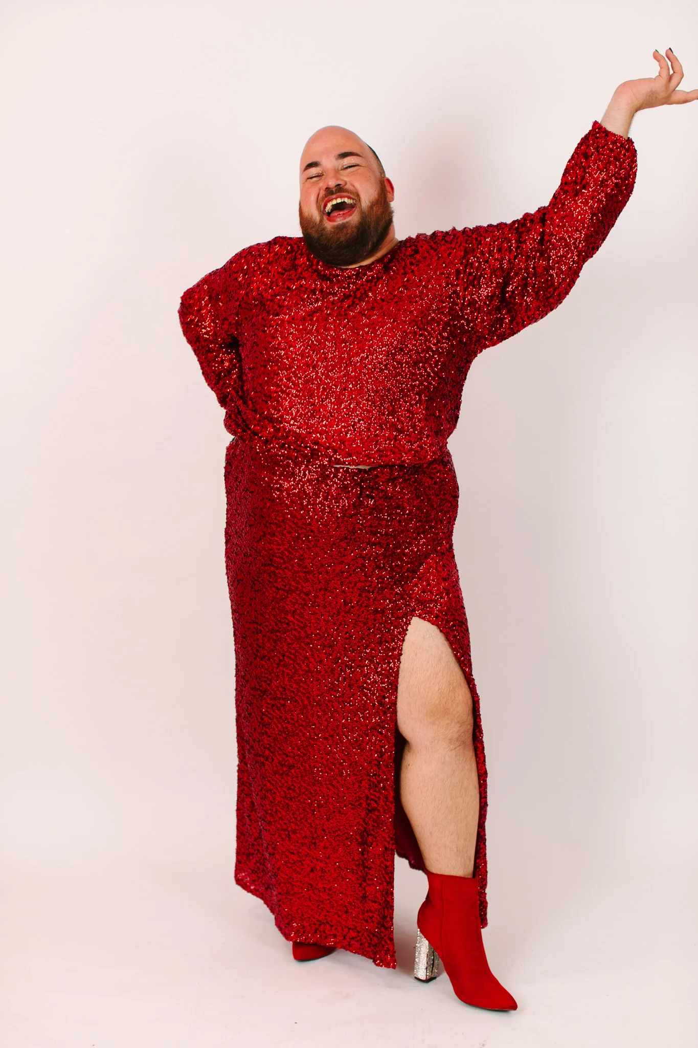 Red Sequin Long Sleeve Crop Top - Image 9