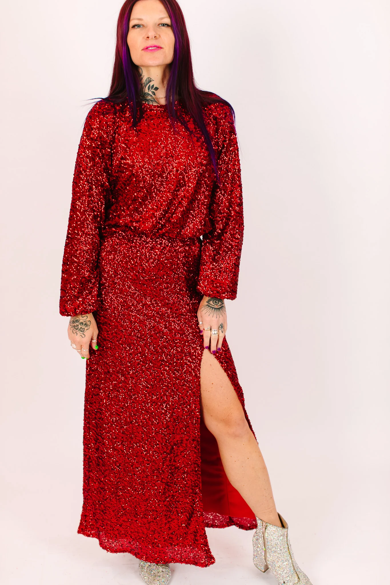 Red Sequin Slit Skirt - Image 10