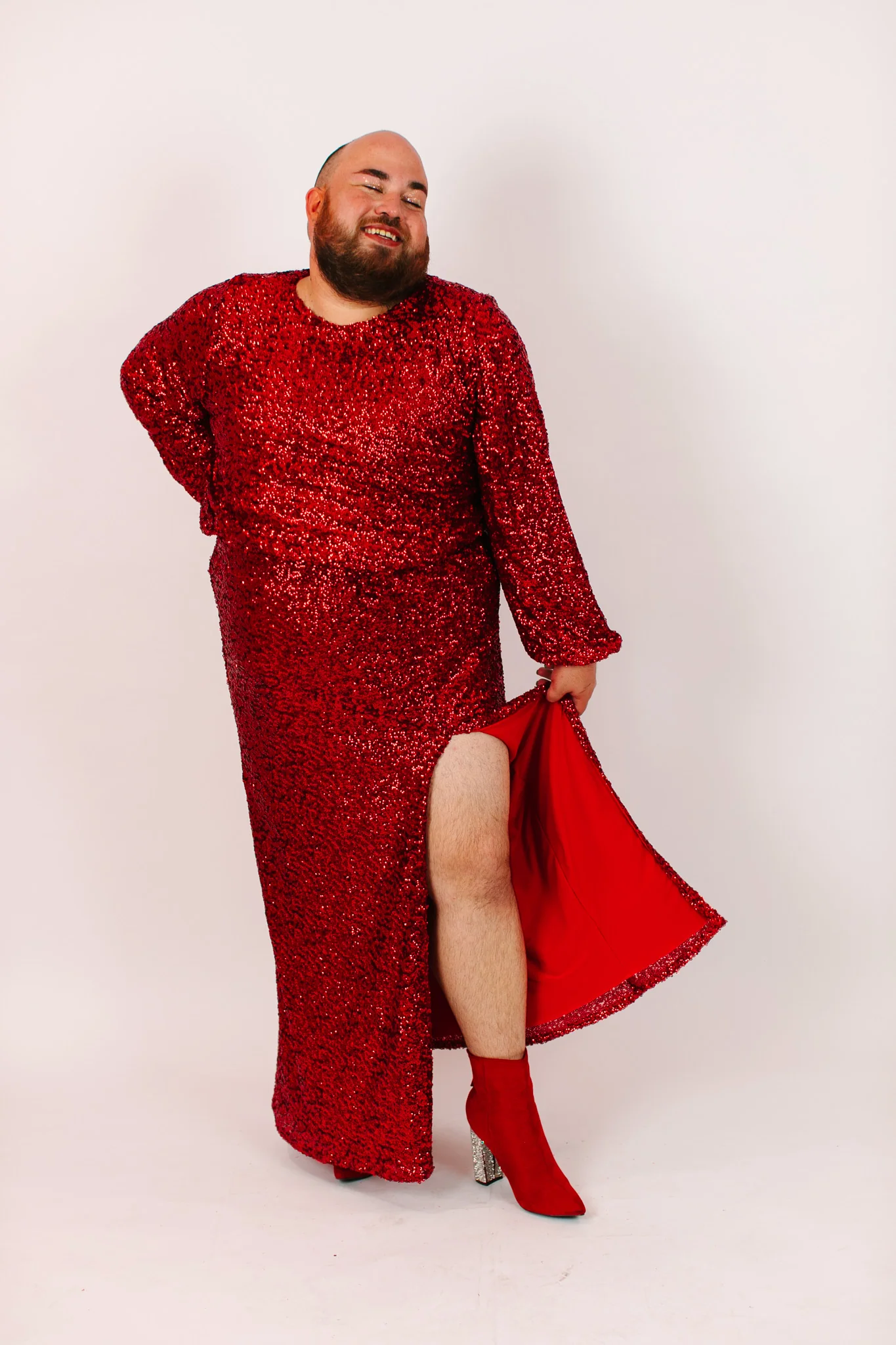 Red Sequin Slit Skirt - Image 12