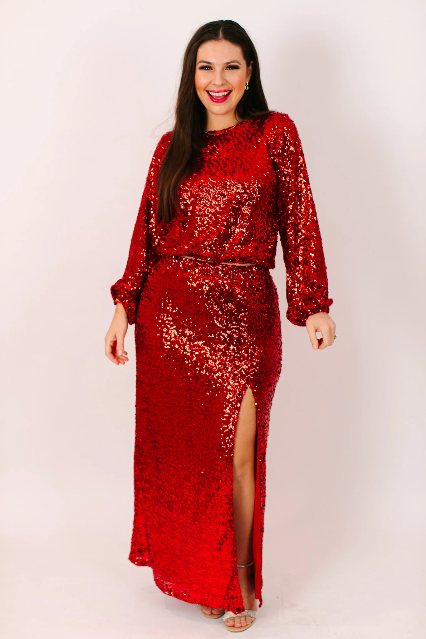 Red Sequin Slit Skirt - Image 8