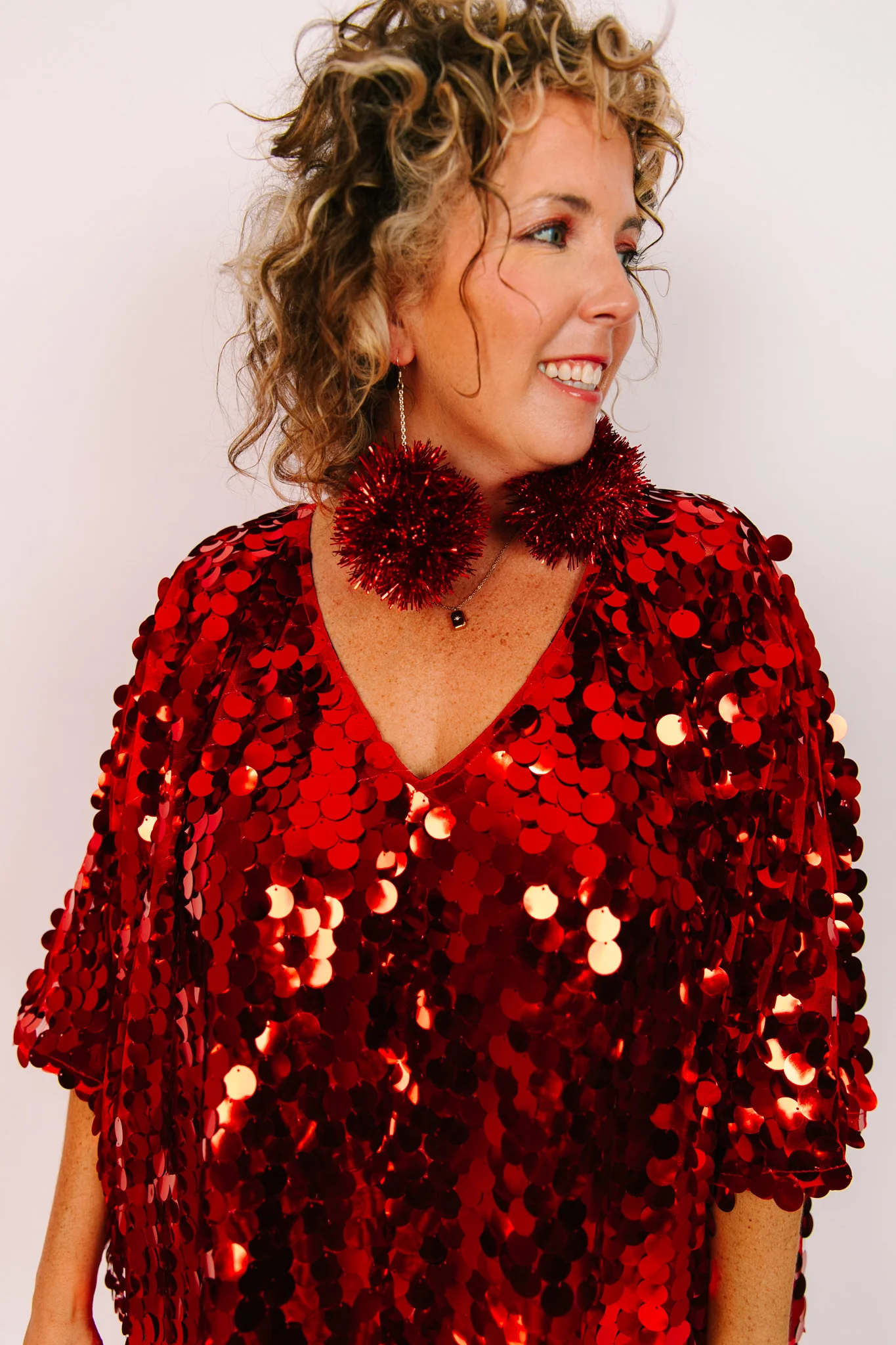 Red Pom Pom Earrings - Image 3