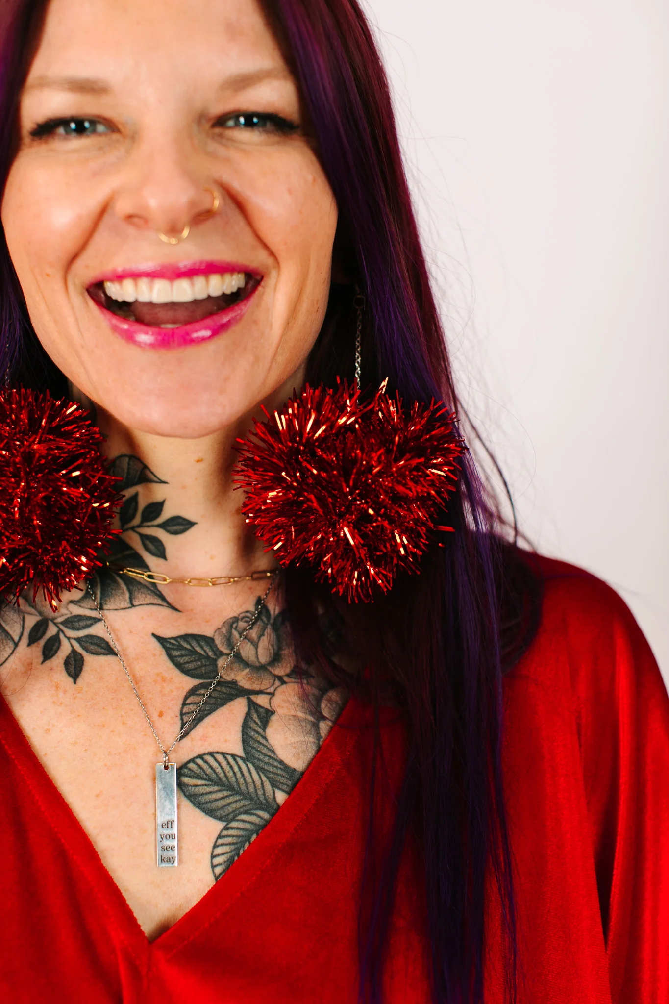 Red Pom Pom Earrings - Image 4