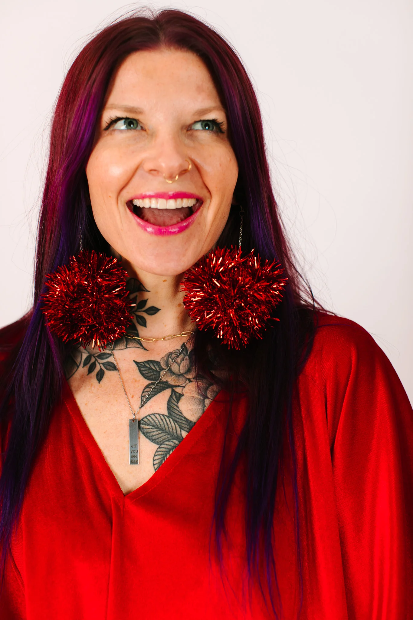 Red Pom Pom Earrings - Image 6
