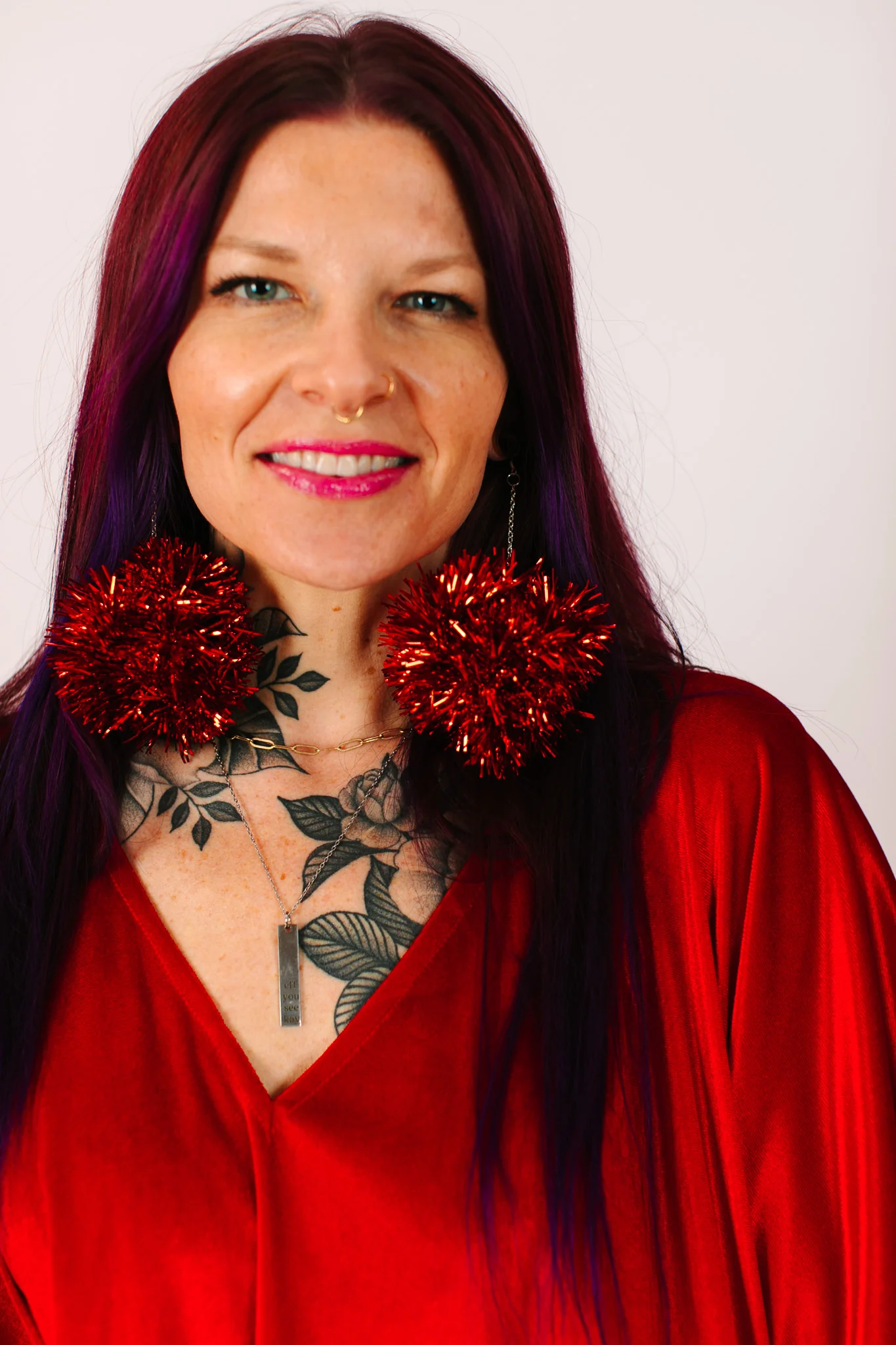 Red Pom Pom Earrings - Image 9