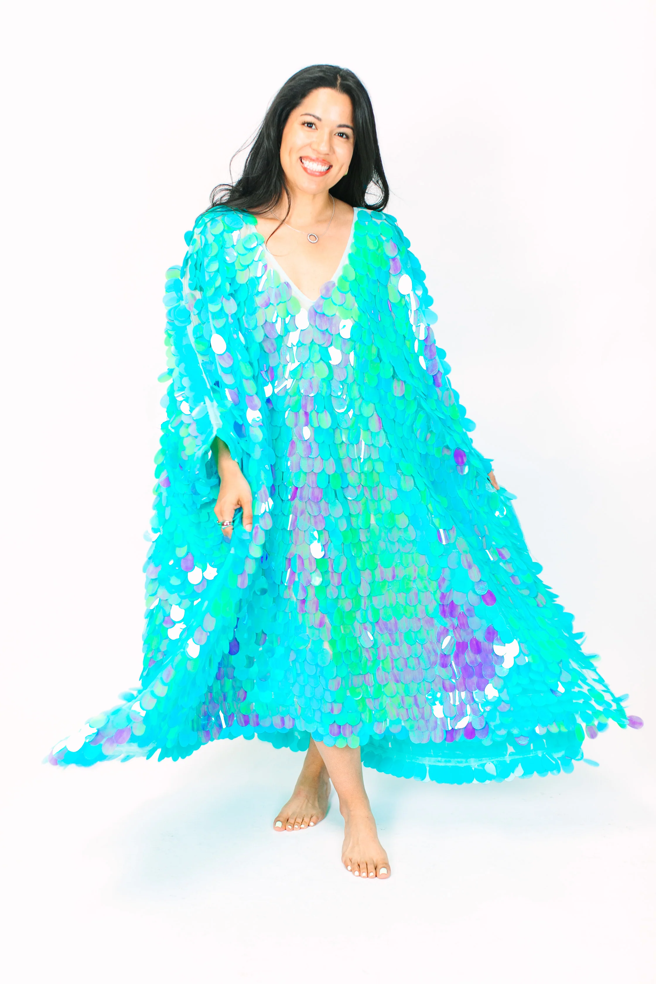 Seafoam Jumbo Paillette Mid Caftan - Image 3