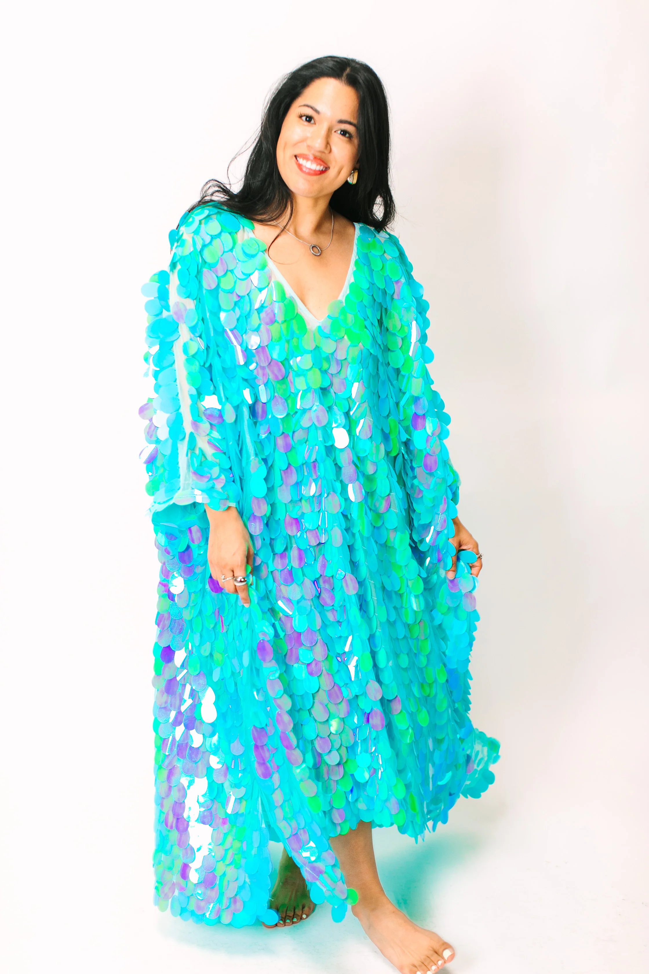 Seafoam Jumbo Paillette Mid Caftan - Image 6