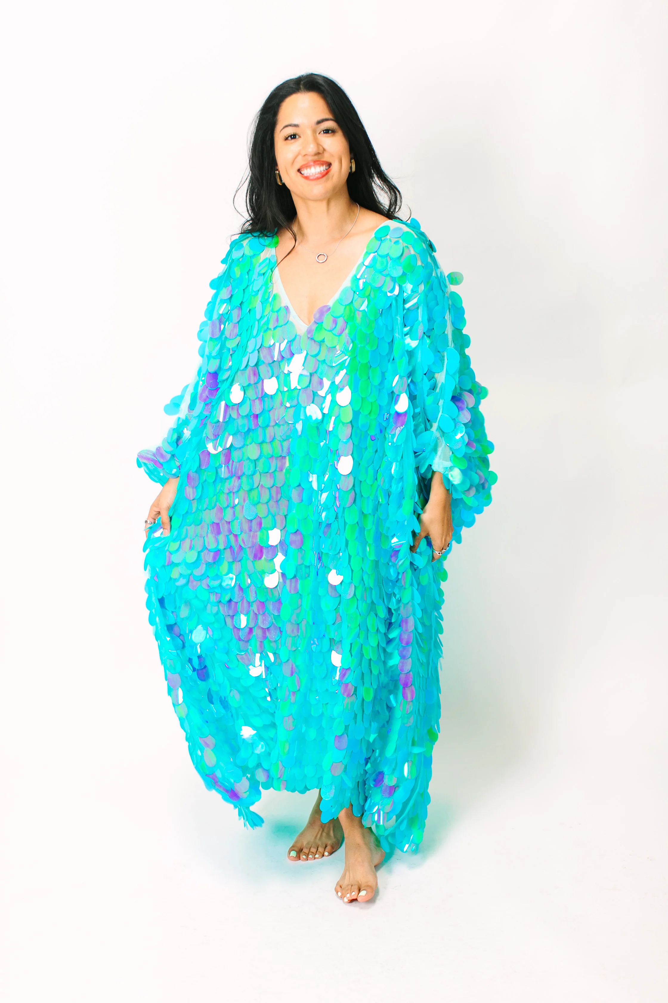 Seafoam Jumbo Paillette Mid Caftan - Image 9