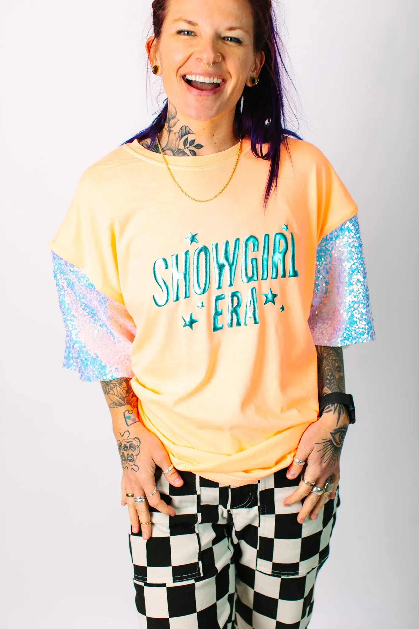 Showgirl Iridescent Sequin Party Tee - Image 11