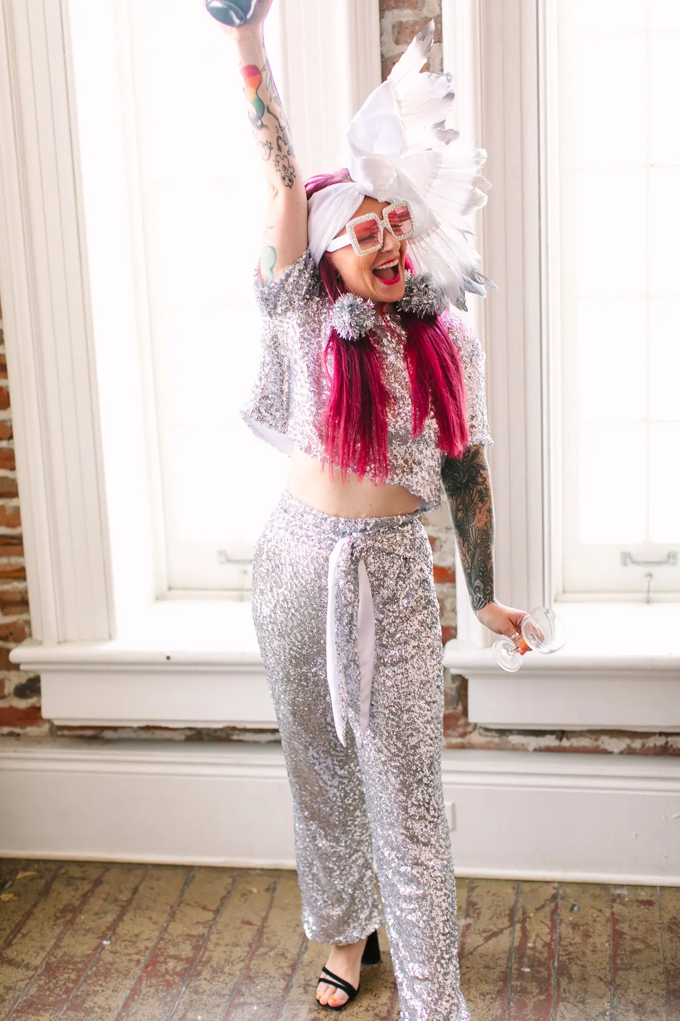 Silver High Waisted Sequin Party Pant - Image 3