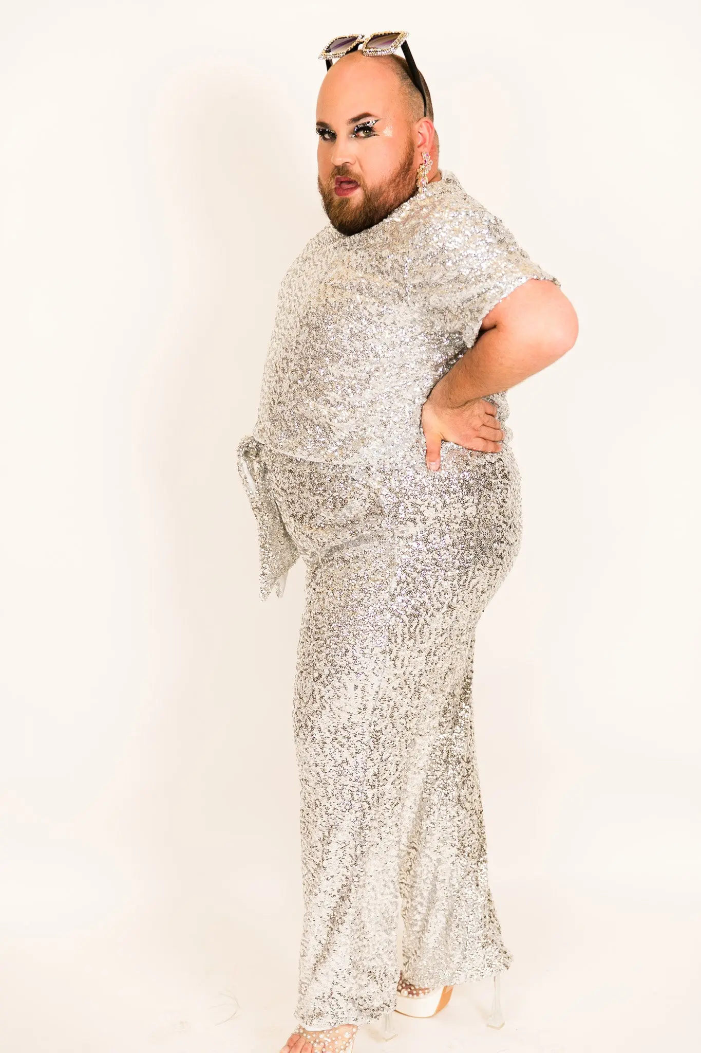 Silver High Waisted Sequin Party Pant - Image 4