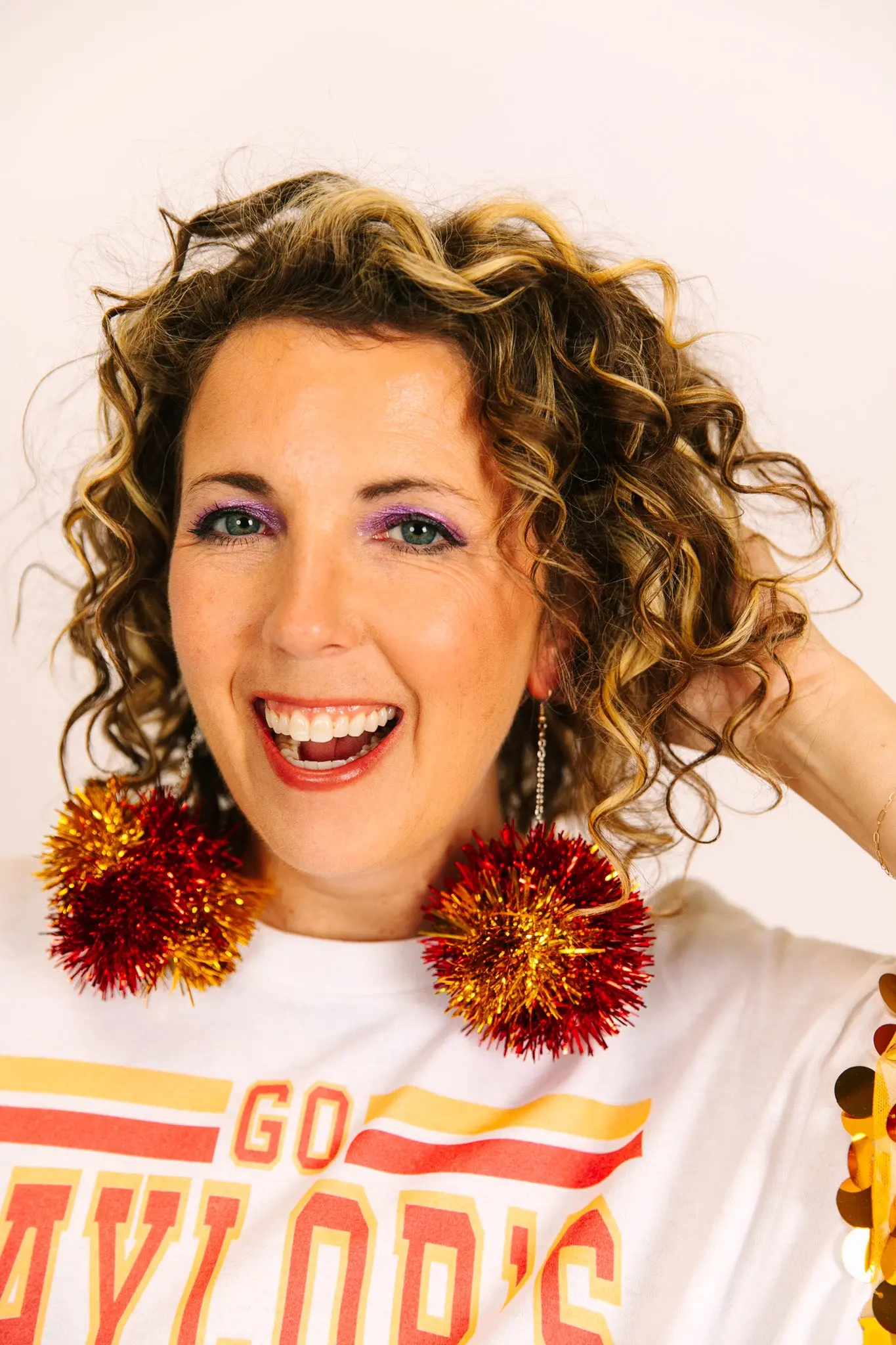 Red And Gold Pom Pom Earrings
