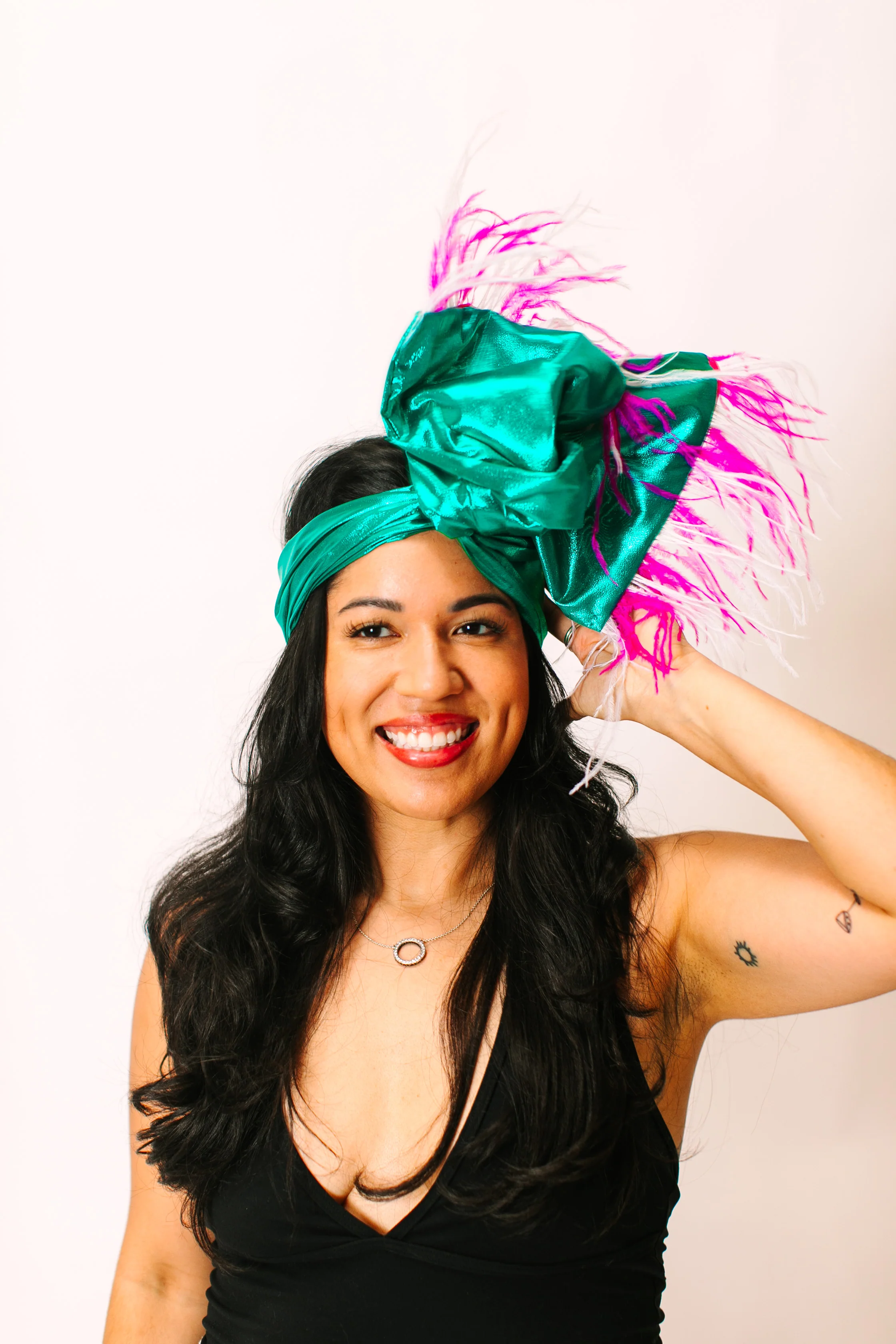 Teal Lame With Pink & White Ostrich Feathers