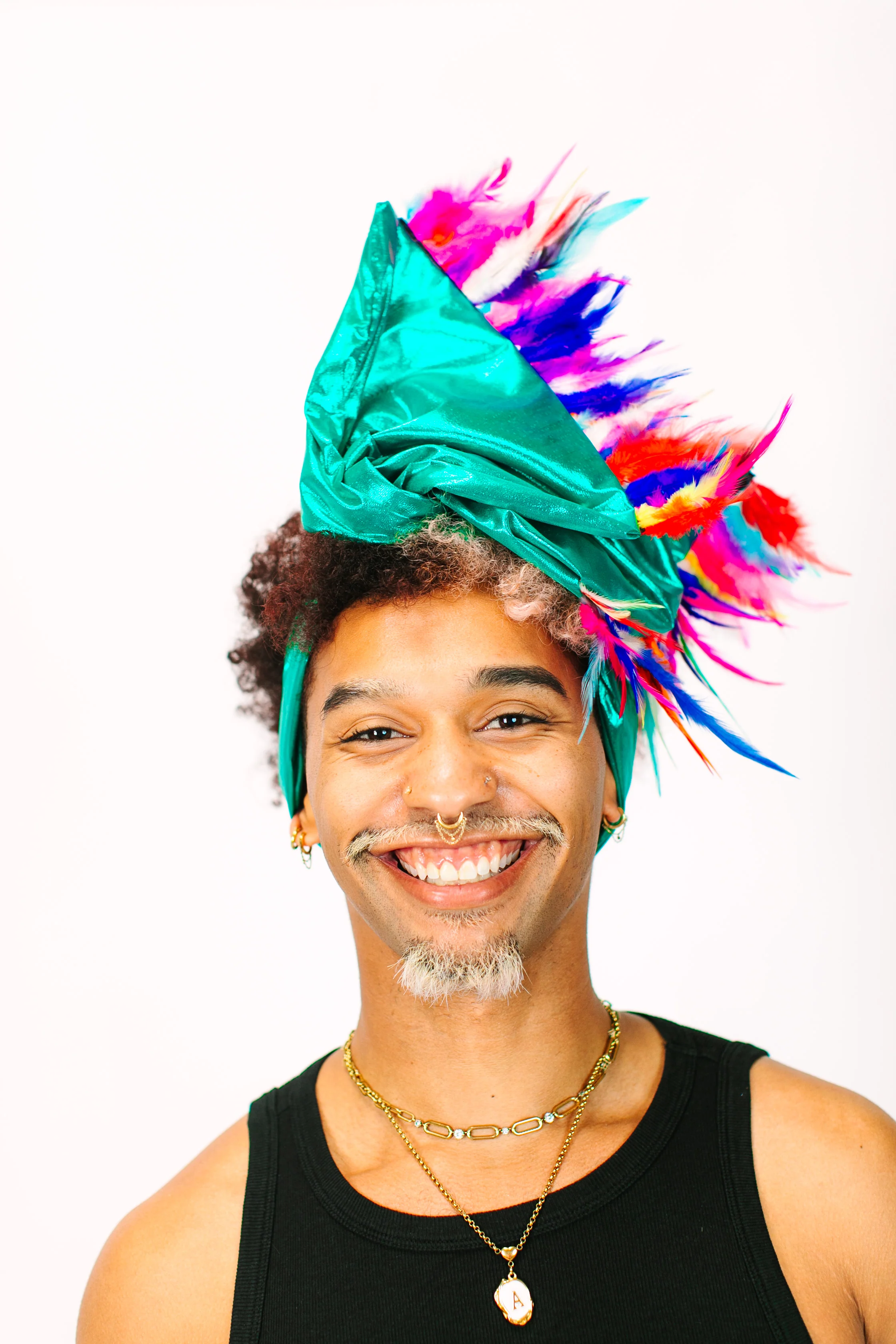 Teal Lame With Rainbow Short Feathers