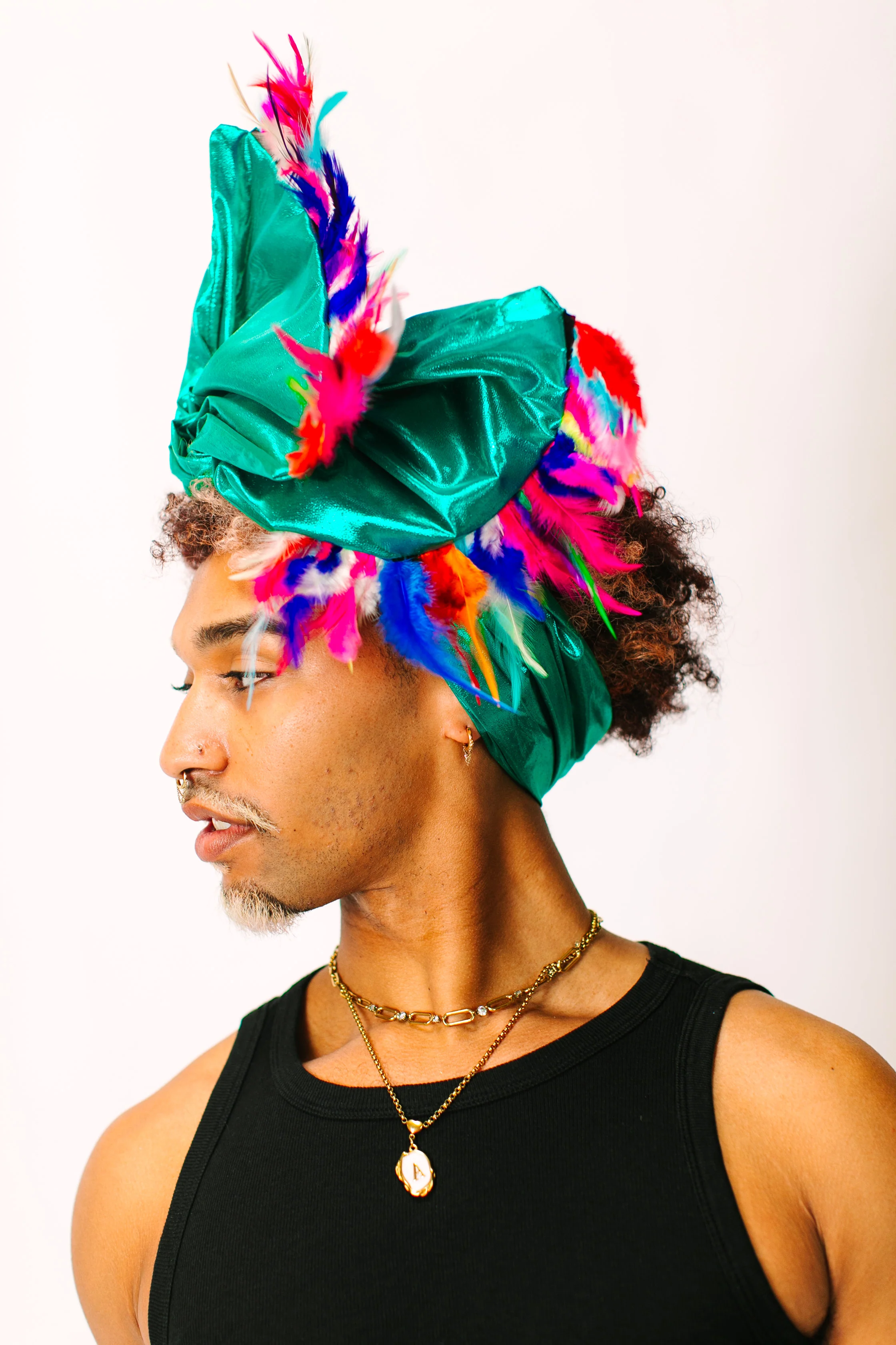Teal Lame With Rainbow Short Feathers - Image 2
