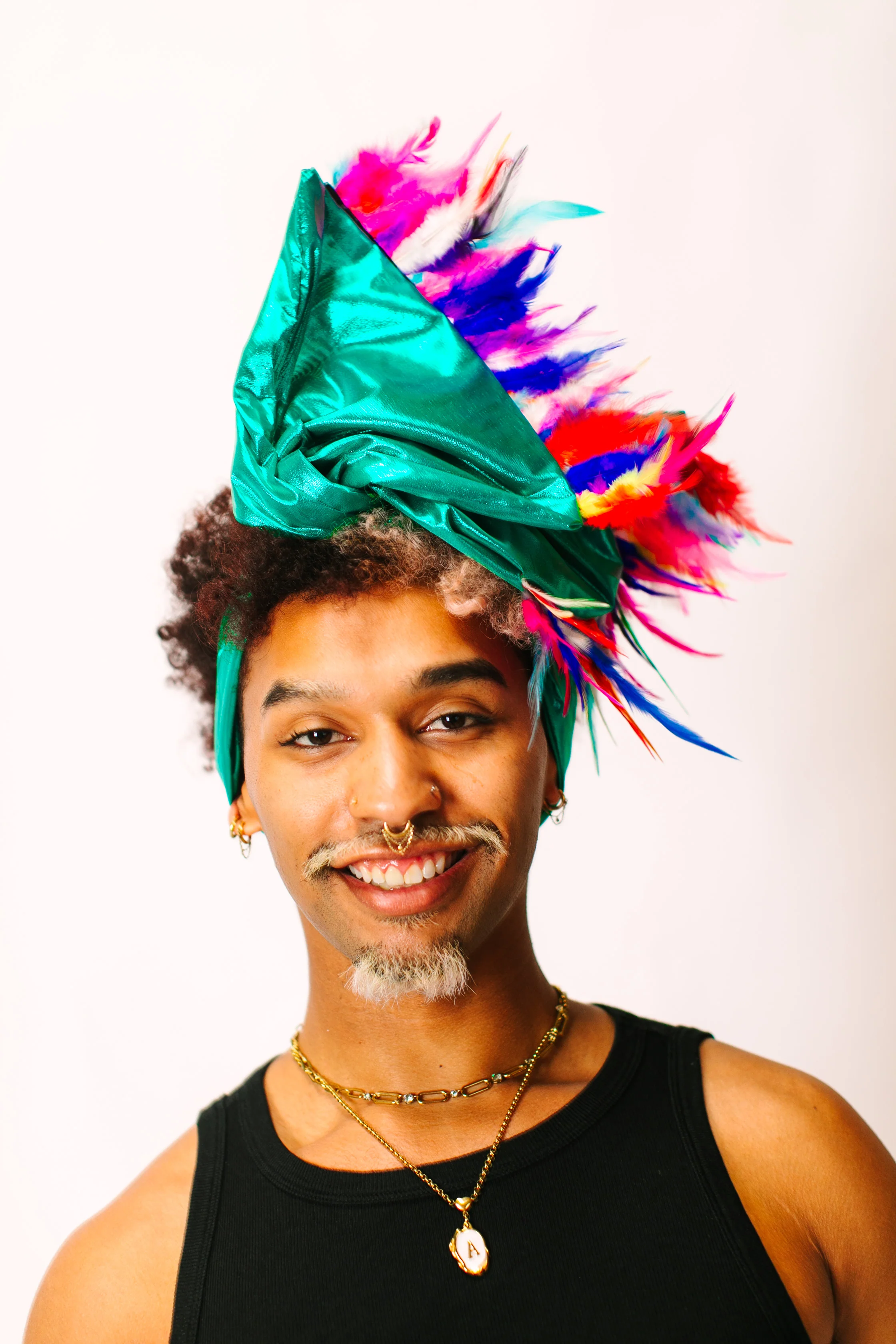 Teal Lame With Rainbow Short Feathers - Image 3