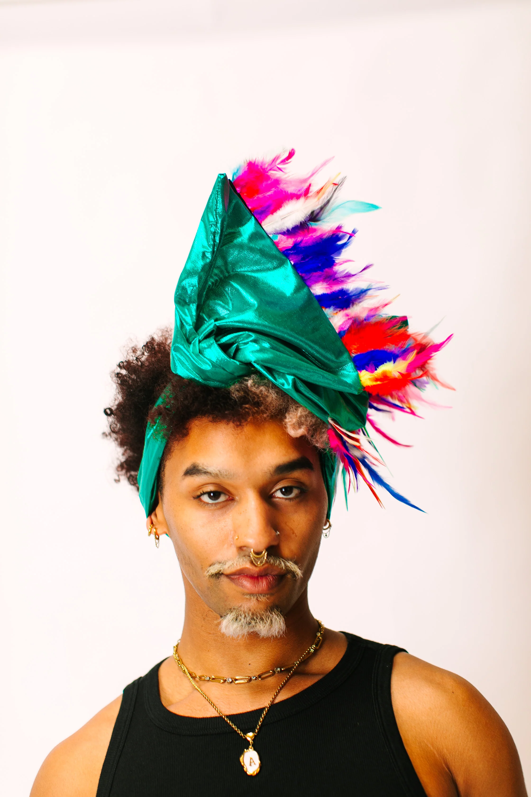 Teal Lame With Rainbow Short Feathers - Image 4