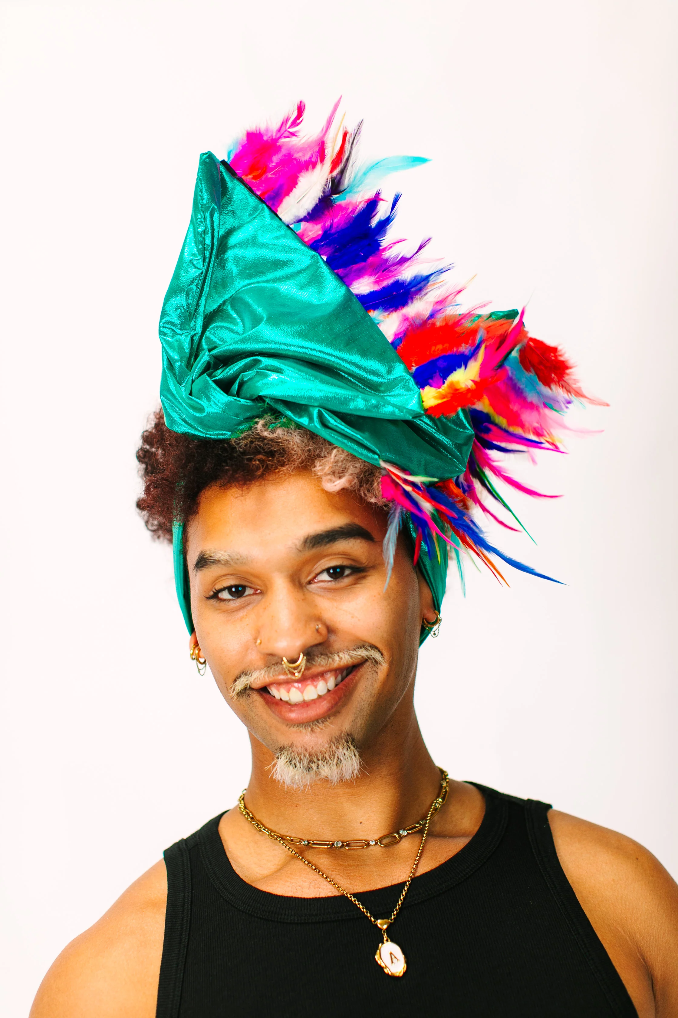 Teal Lame With Rainbow Short Feathers - Image 5