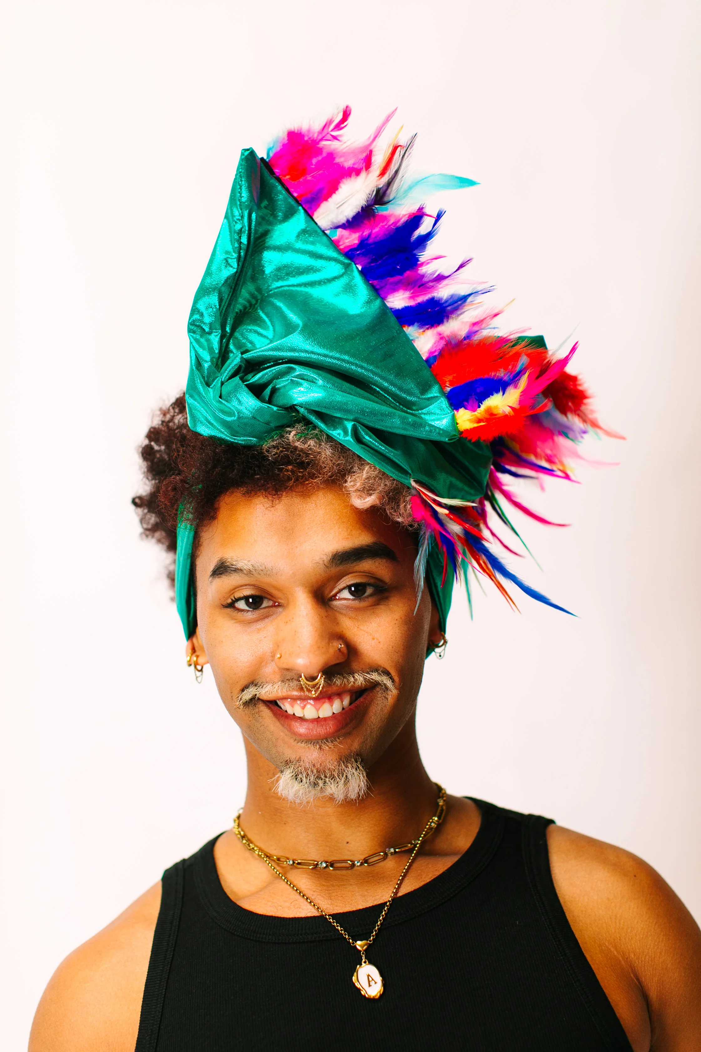 Teal Lame With Rainbow Short Feathers - Image 6
