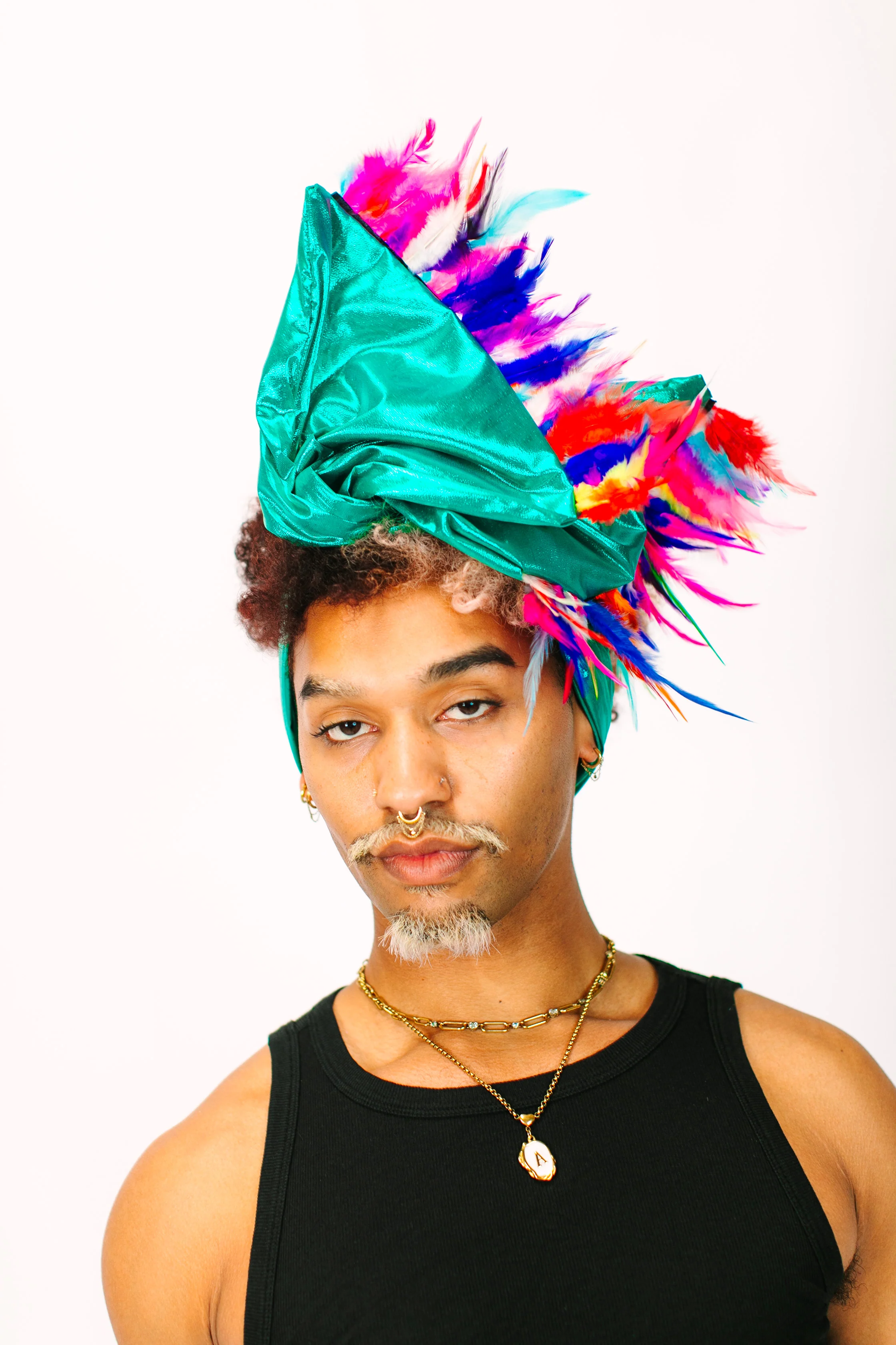 Teal Lame With Rainbow Short Feathers - Image 7
