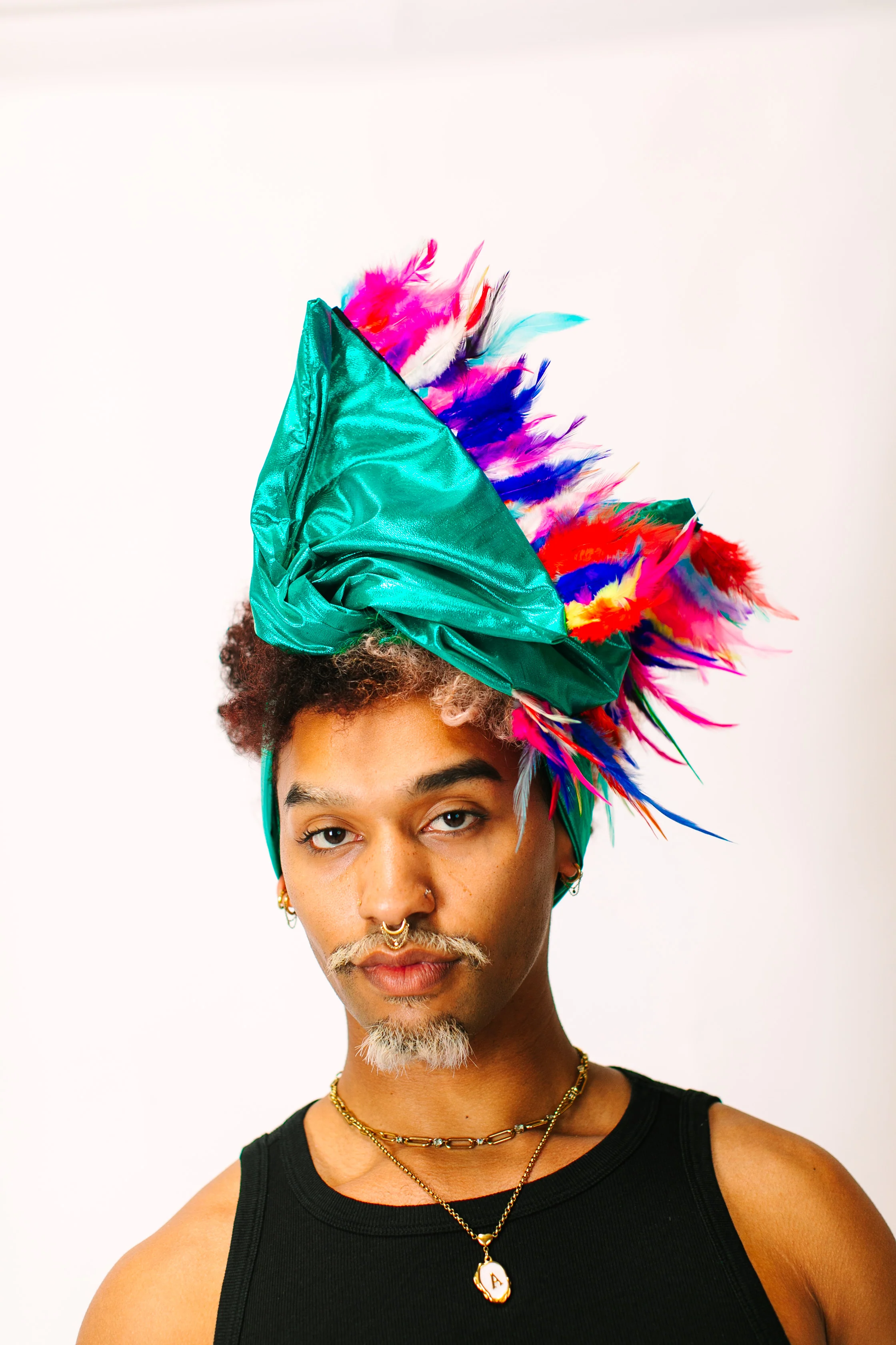 Teal Lame With Rainbow Short Feathers - Image 8