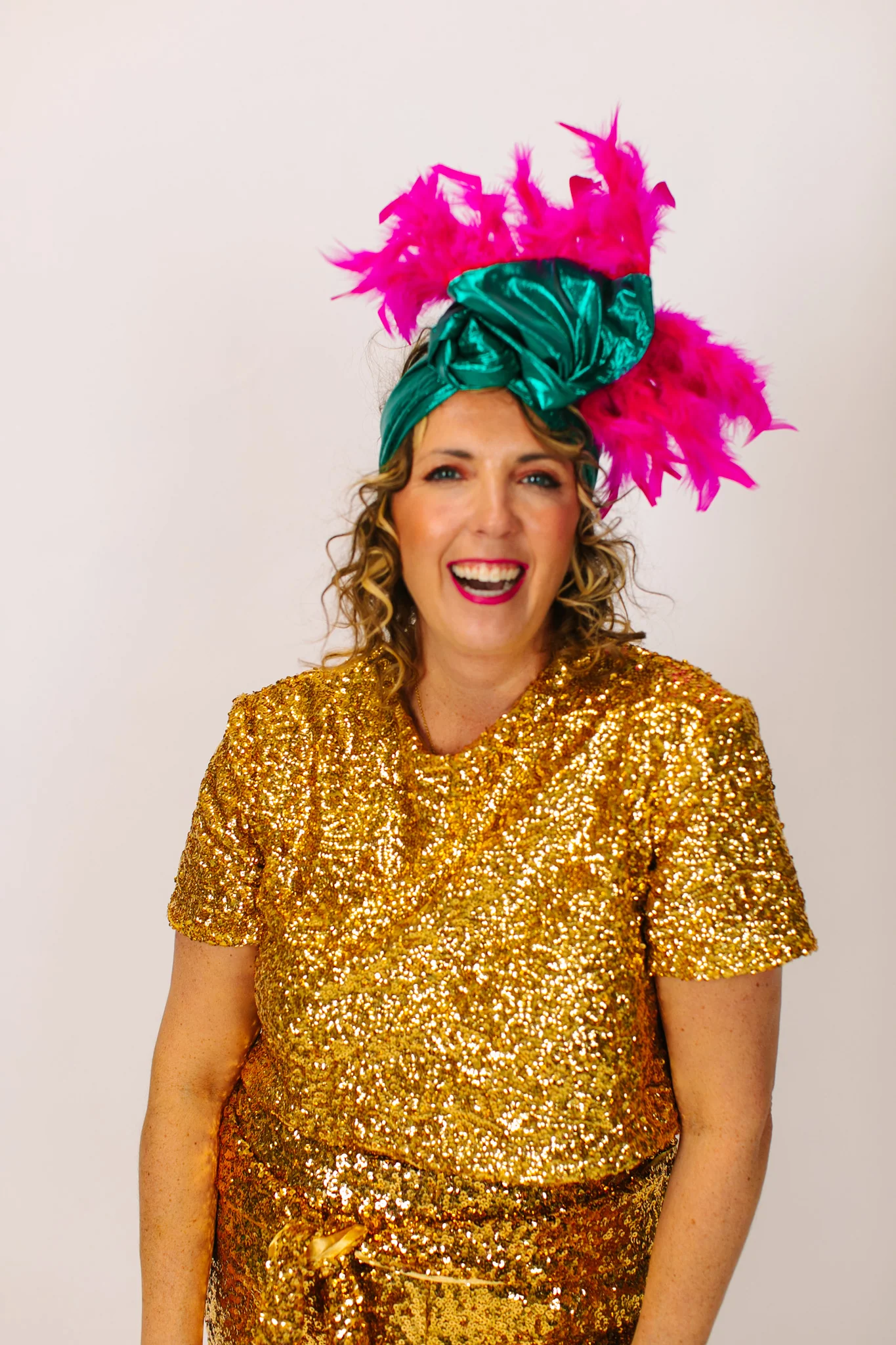 Teal Lame With Short Pink Feathers - Image 2