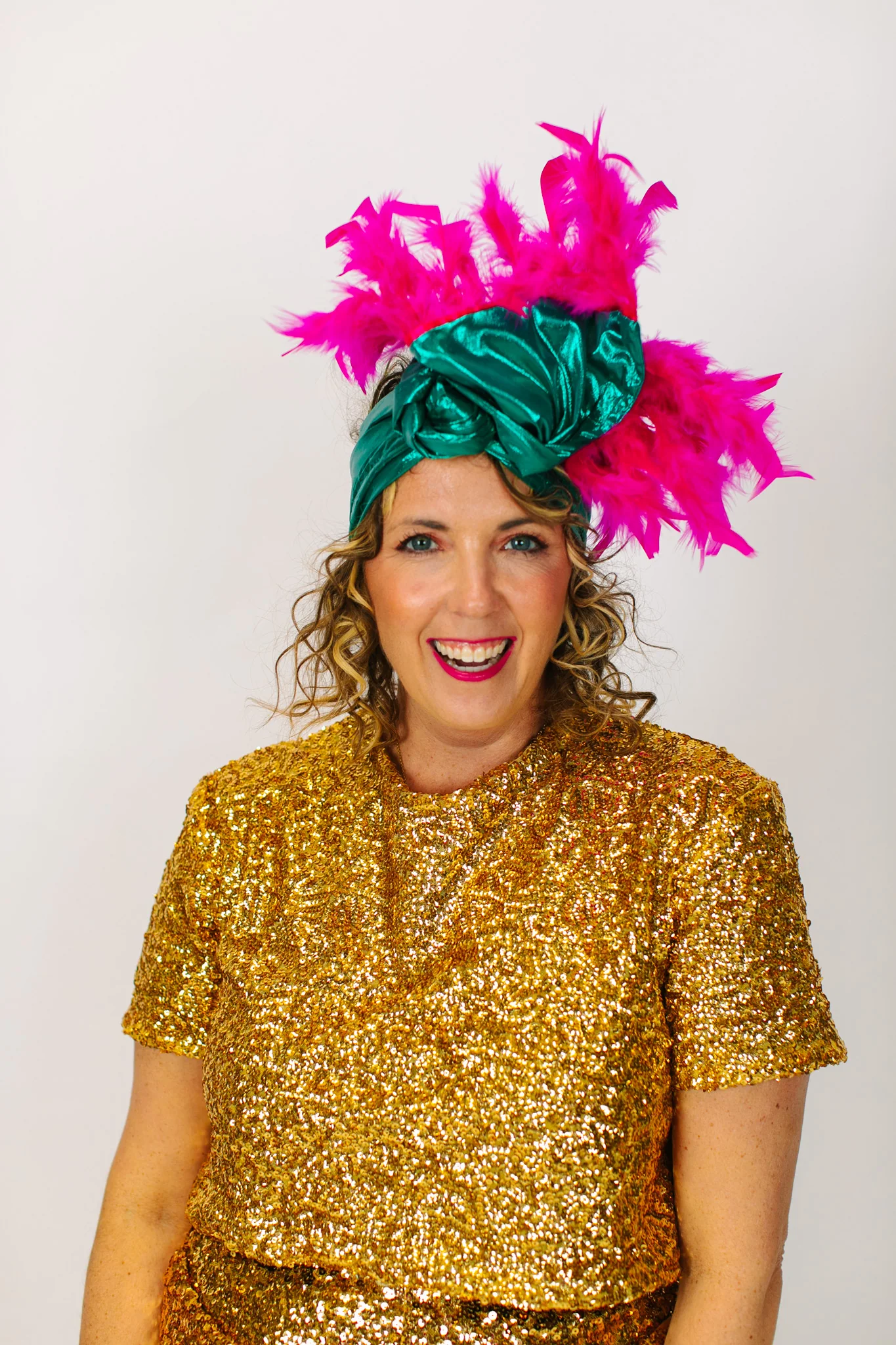 Teal Lame With Short Pink Feathers - Image 3