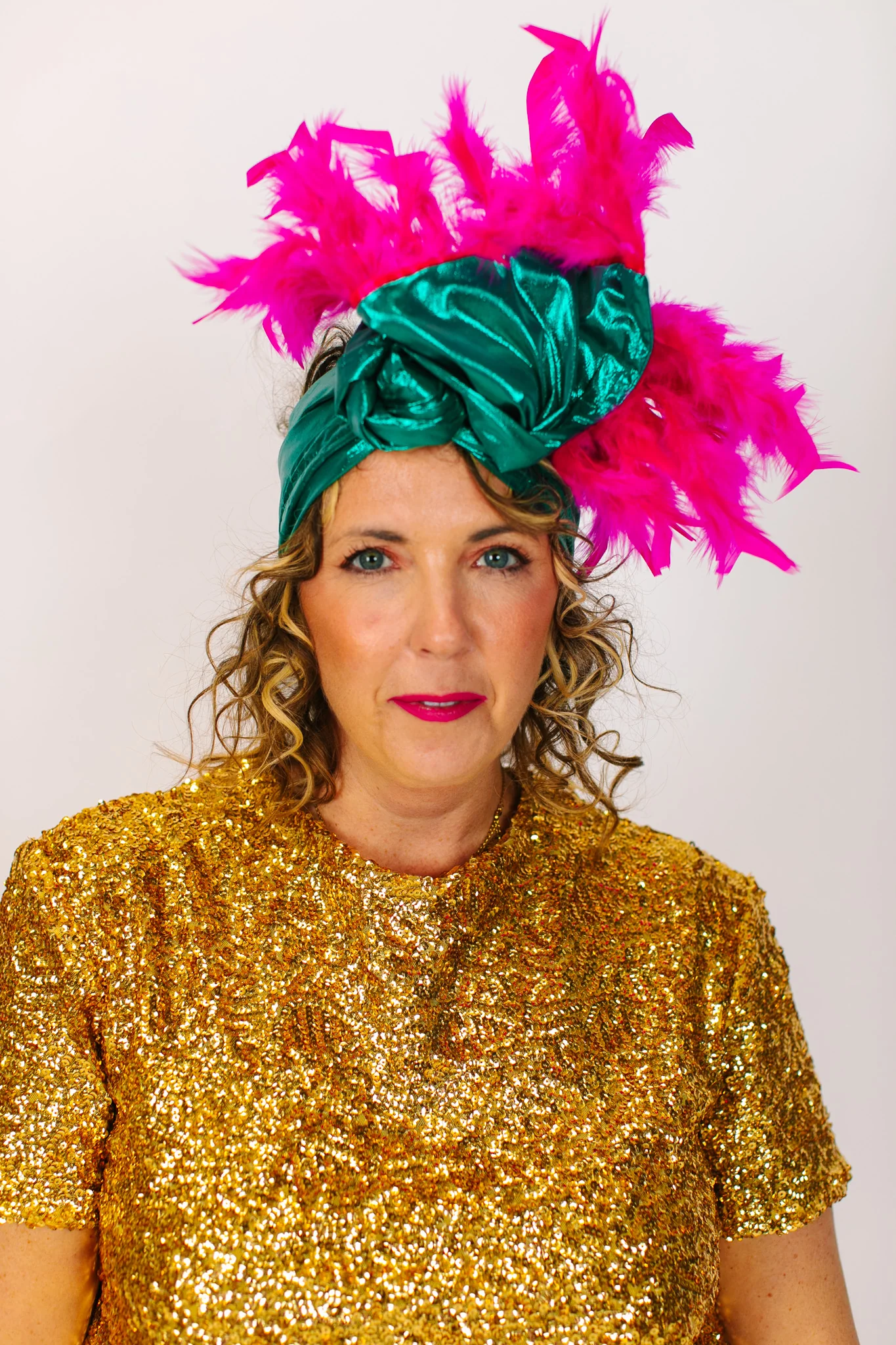 Teal Lame With Short Pink Feathers - Image 5