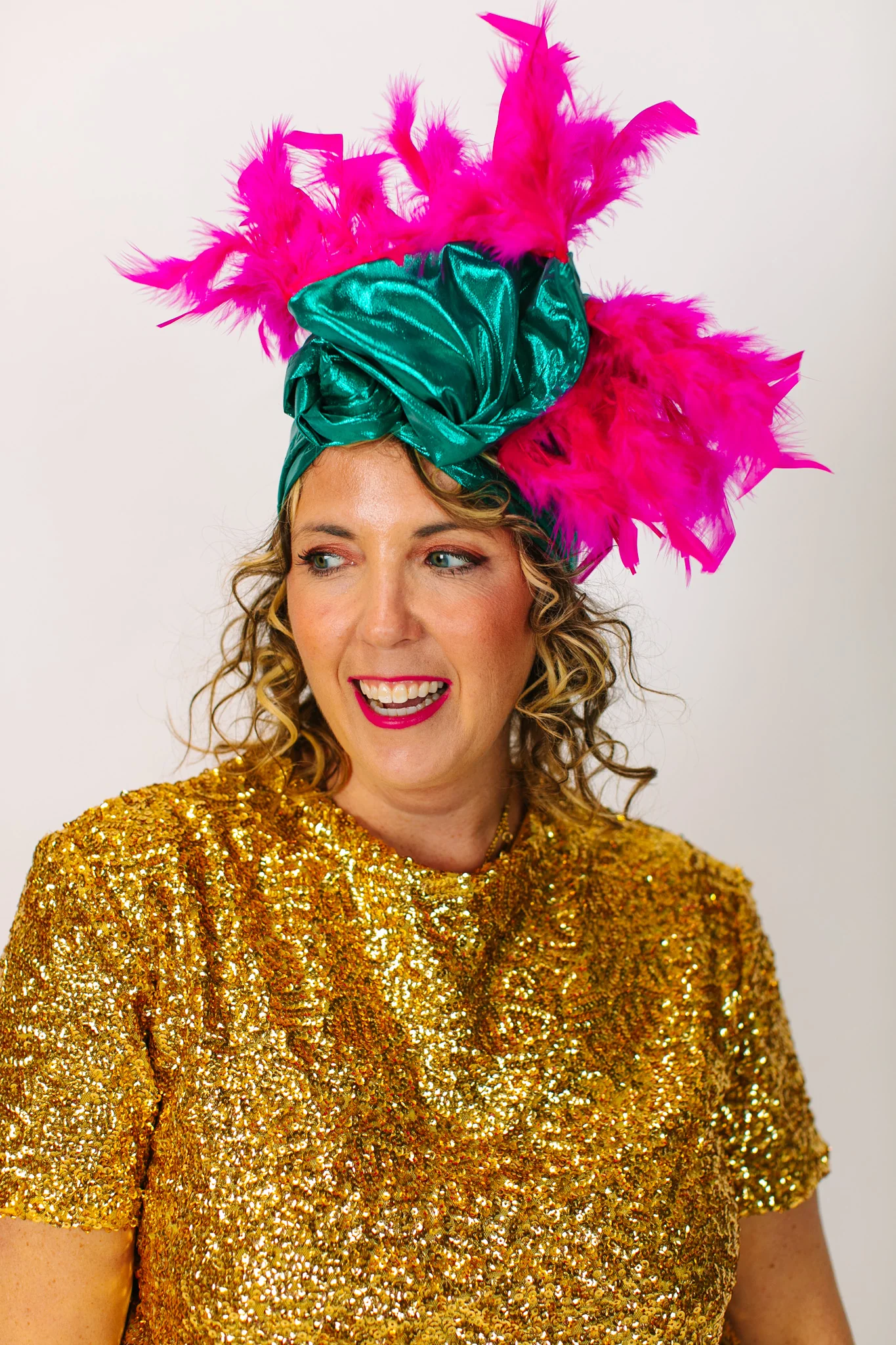 Teal Lame With Short Pink Feathers - Image 6