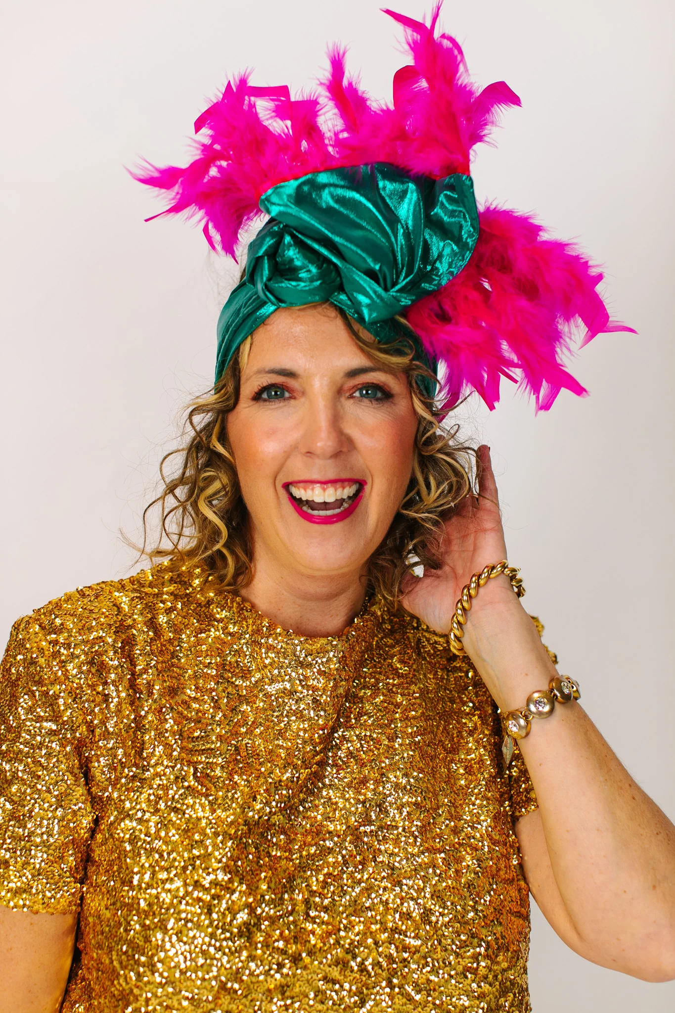Teal Lame With Short Pink Feathers - Image 7
