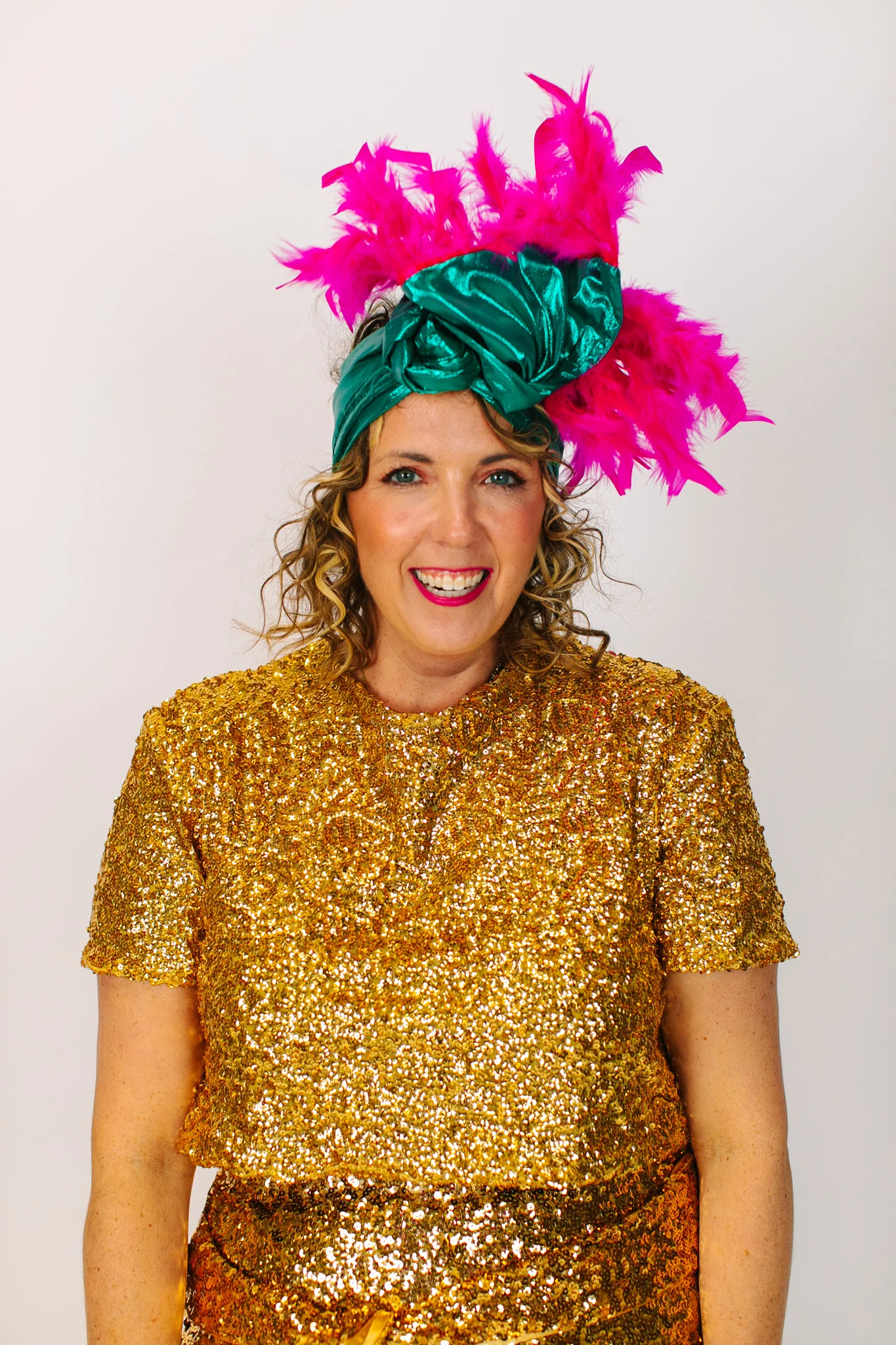 Teal Lame With Short Pink Feathers - Image 8