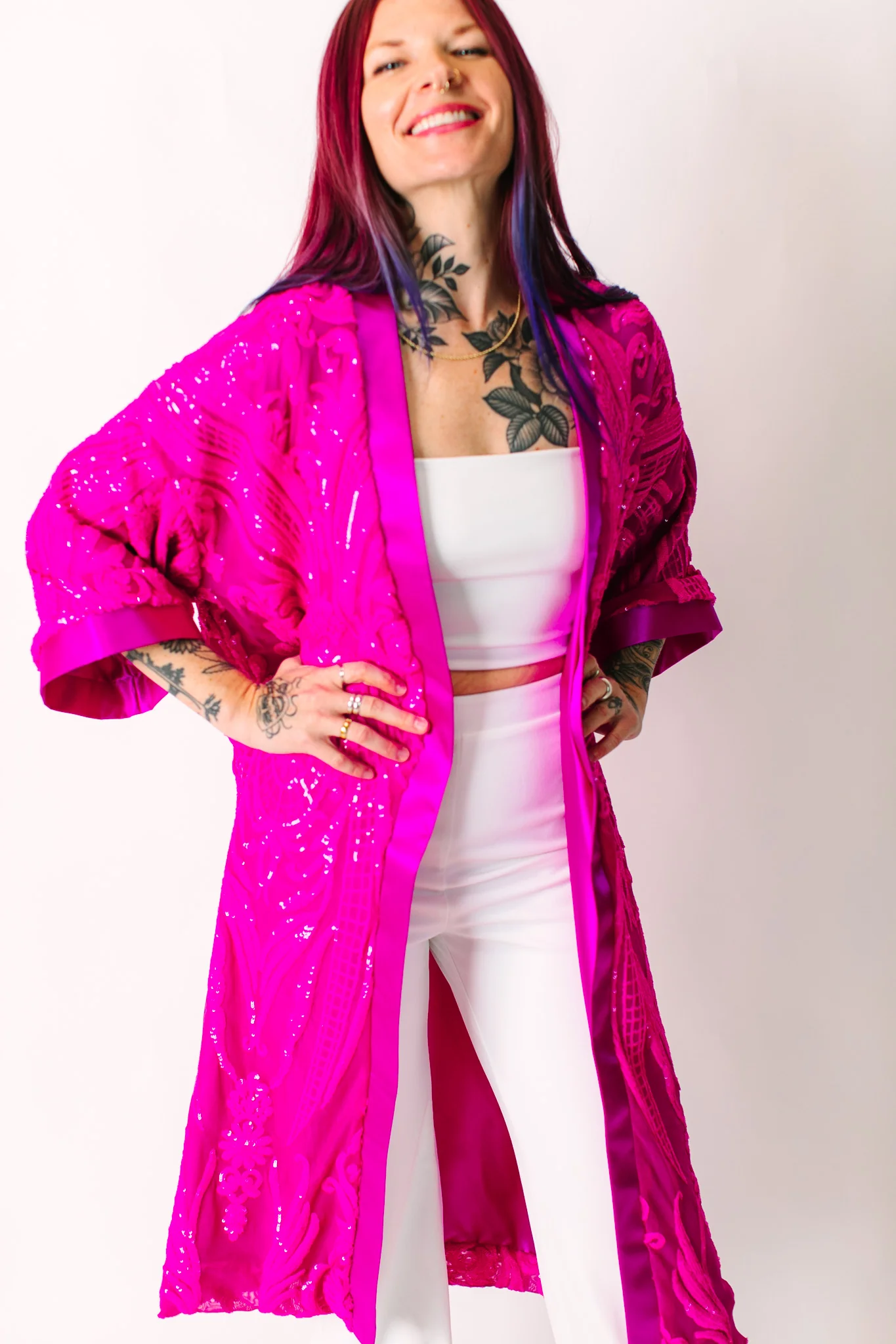 Vibrant Fuchsia Embroidered Duster - Image 5