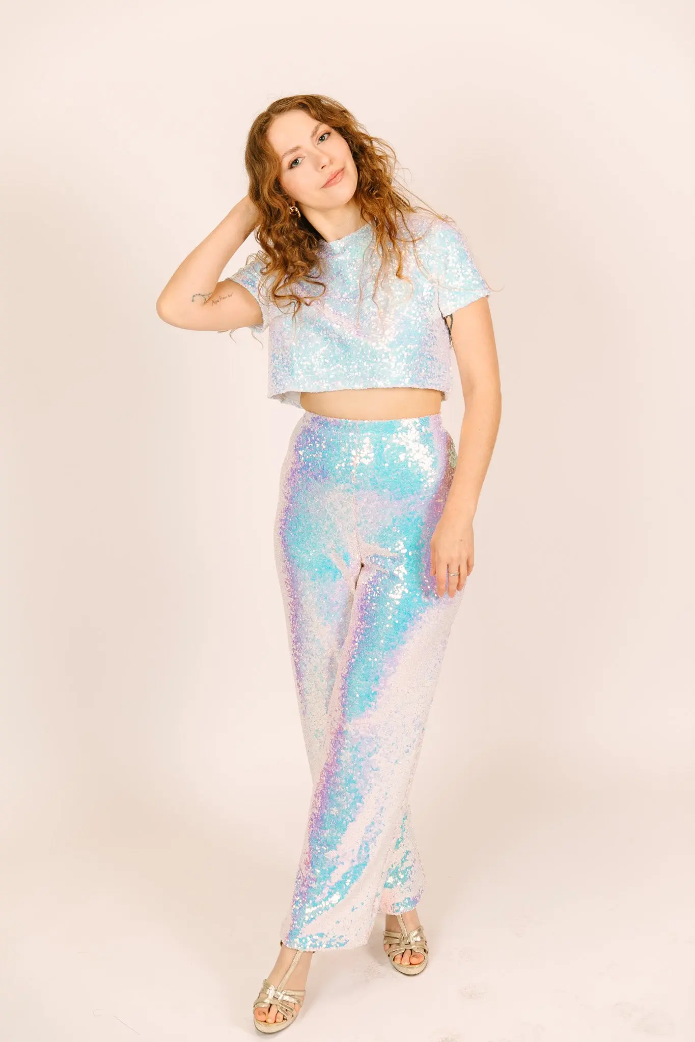 Iridescent Sequin High Waisted Pants - No Tie - Image 2