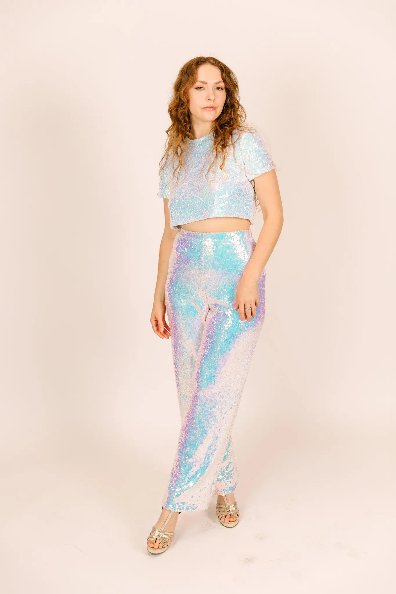 Iridescent Sequin High Waisted Pants - No Tie - Image 3