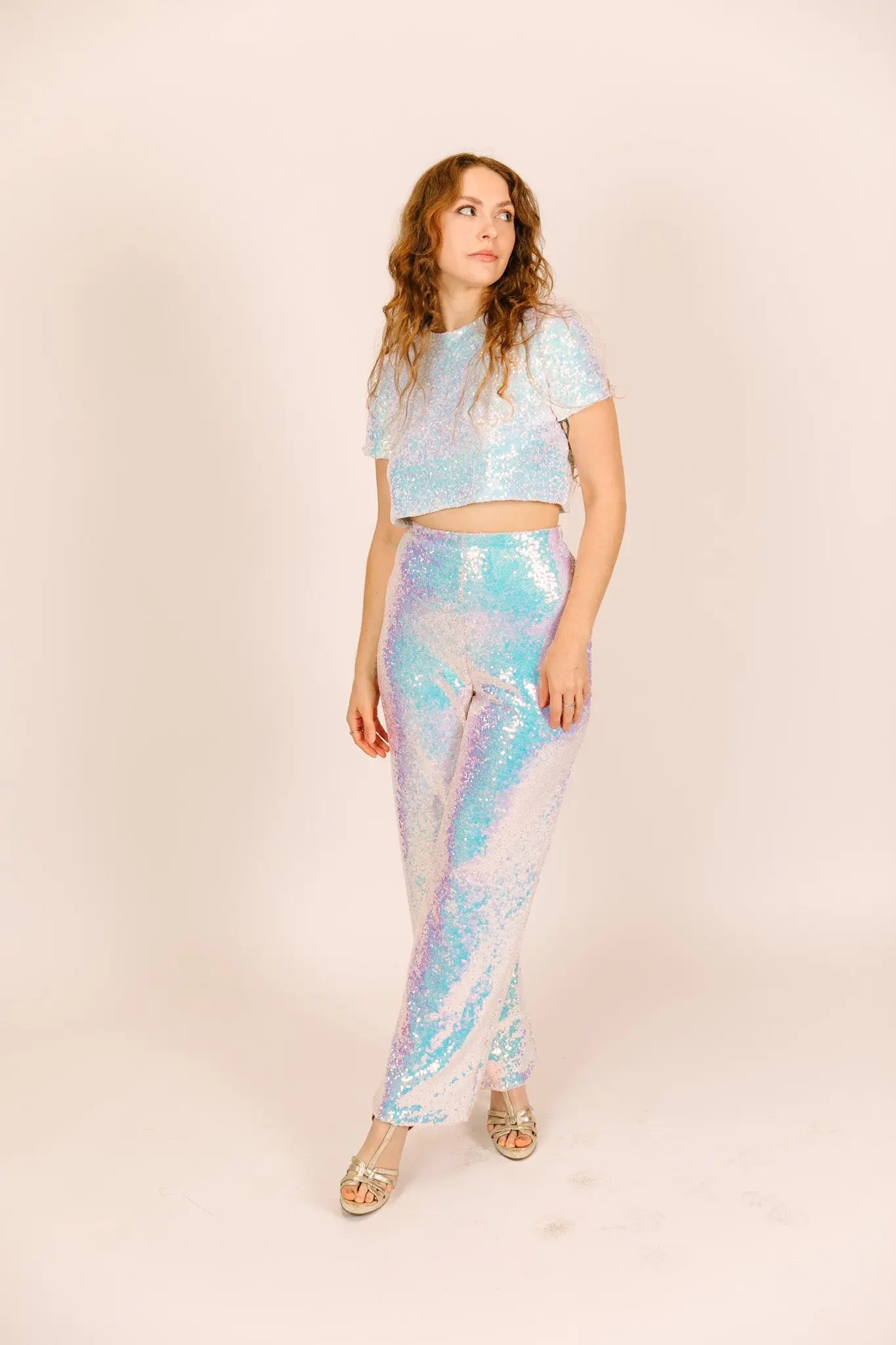 Iridescent Sequin High Waisted Pants - No Tie - Image 8