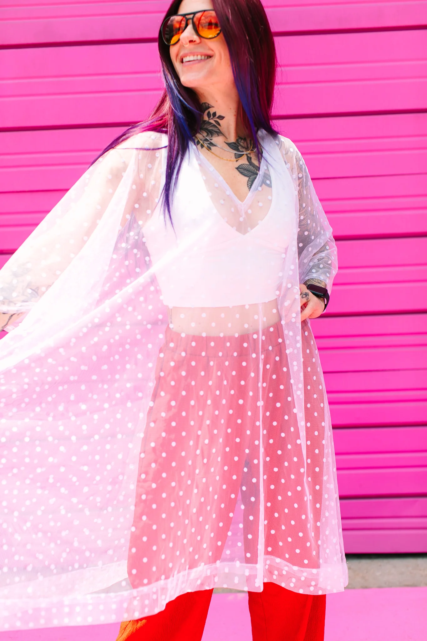 White Polka Dot Sheer Mid Caftan