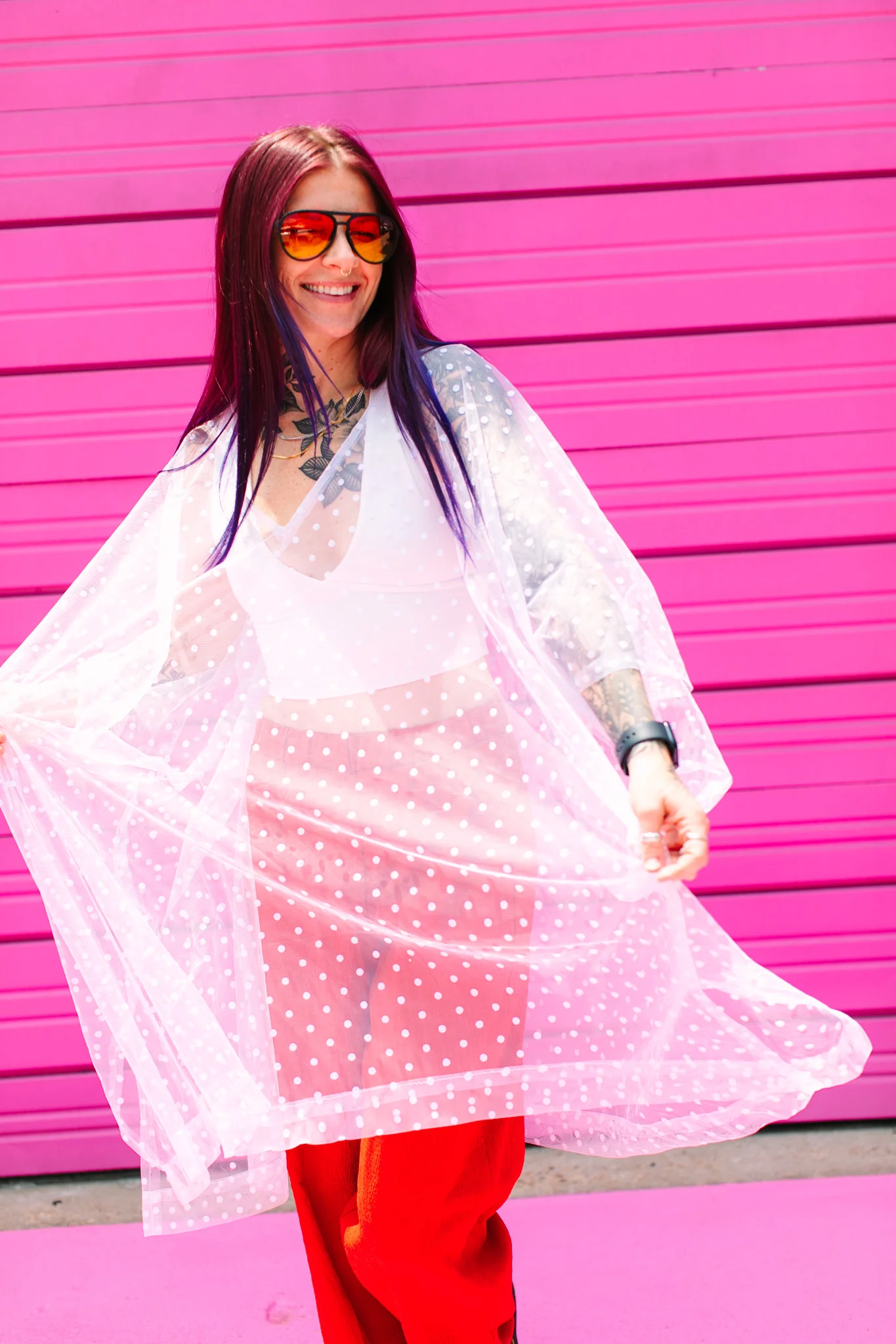White Polka Dot Sheer Mid Caftan - Image 12